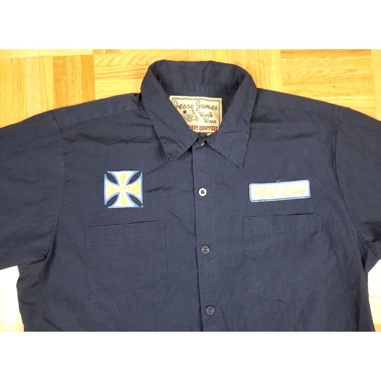 Vintage VINTAGE West Coast Choppers Motorcycle Jesse James Navy Work Wear Shirt L Navy Blue Cotton T-Shirt Mens Brazil? Size US L / EU 52-54 / 3 - 3 Thumbnail