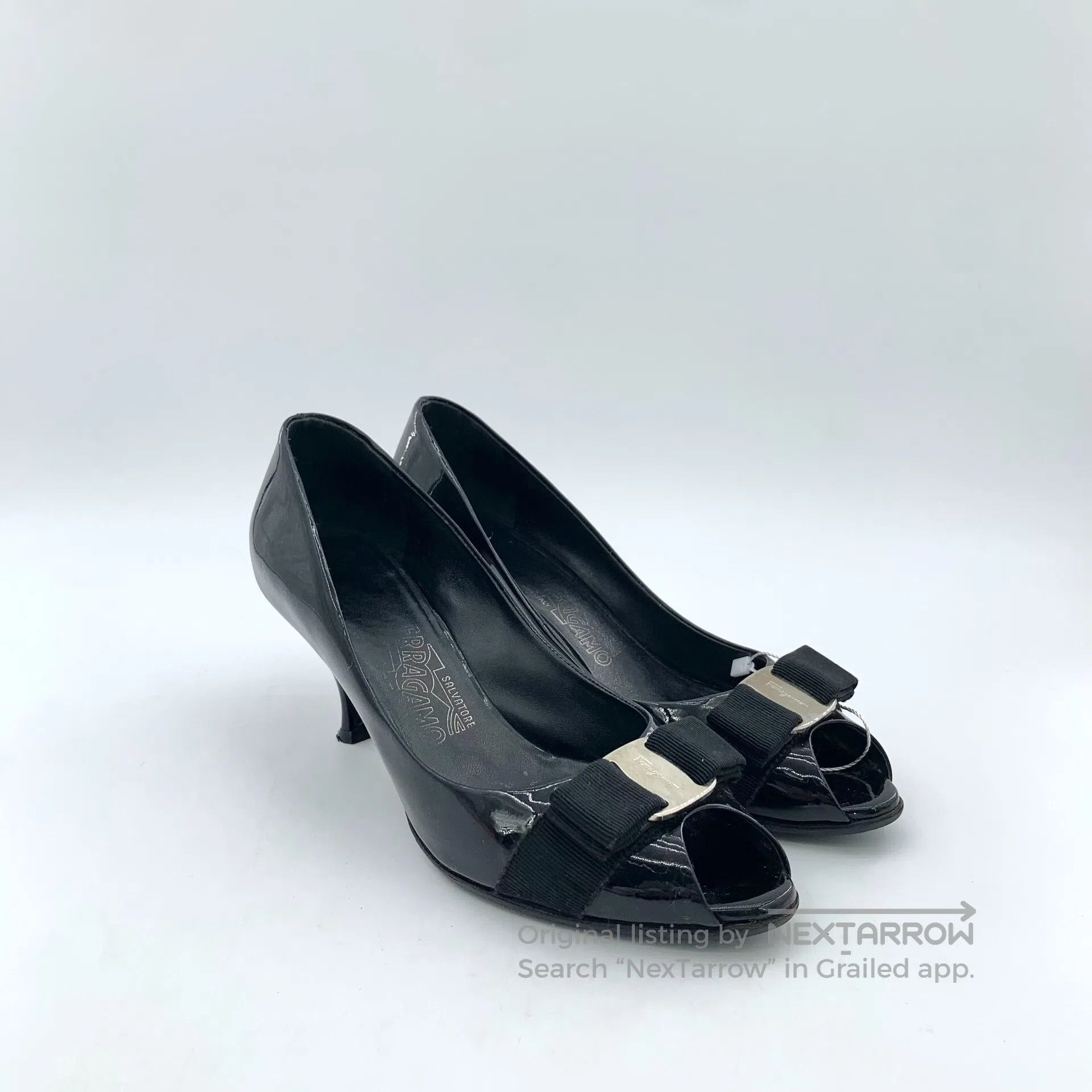 Salvatore Ferragamo Salvatore Ferragamo Black Patent Leather Bow Tie Peep Toe Size US 5 / IT 35 - 2 Thumbnail