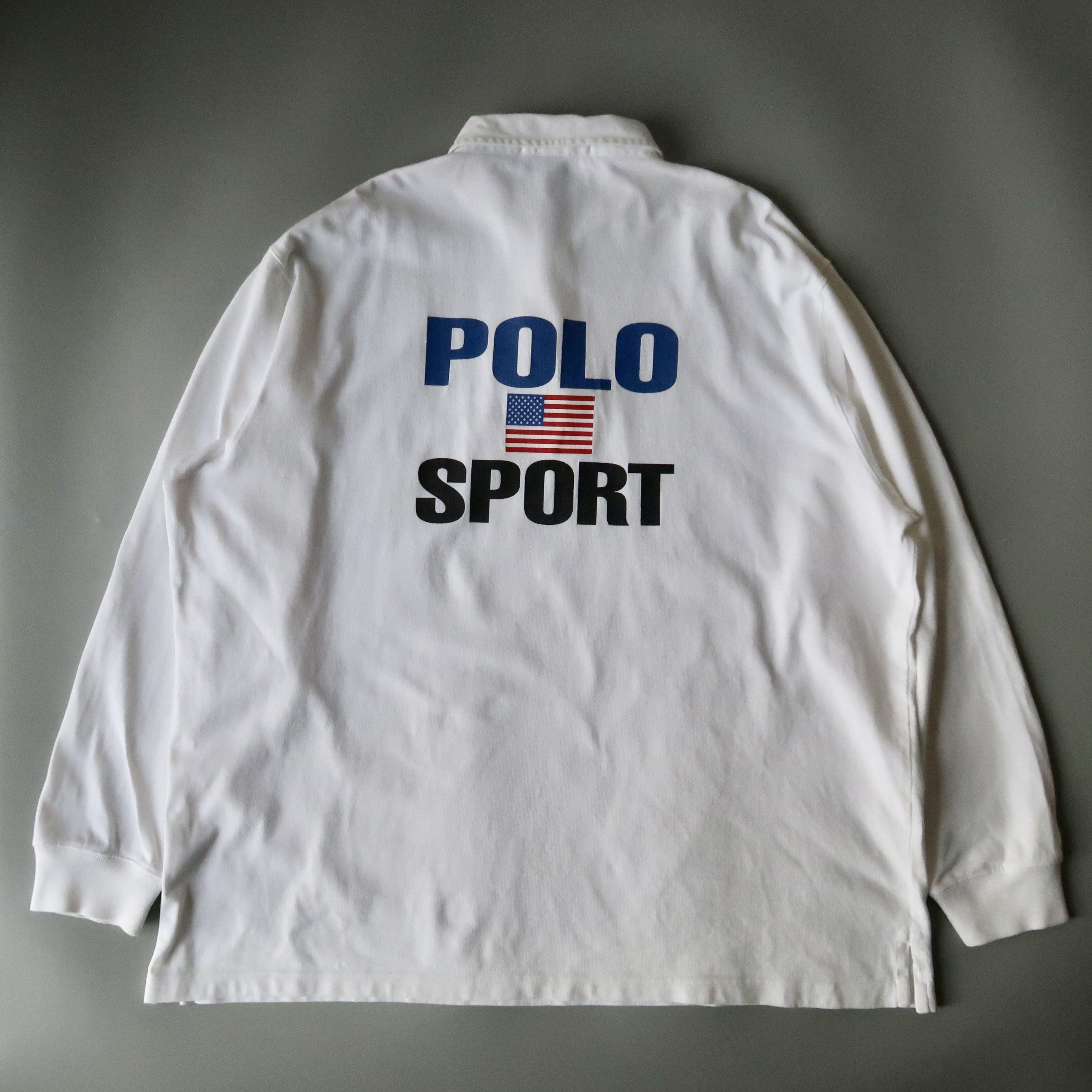 Polo Ralph Lauren VTG 1990s POLO SPORT script back print all white rugby shirt Size US XXL / EU 58 / 5 - 1 Thumbnail