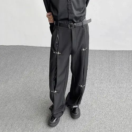 Japanese Brand × Vintage Avant garde retro buckle pu leather mix pleated pants Size US 29 - 4 Thumbnail