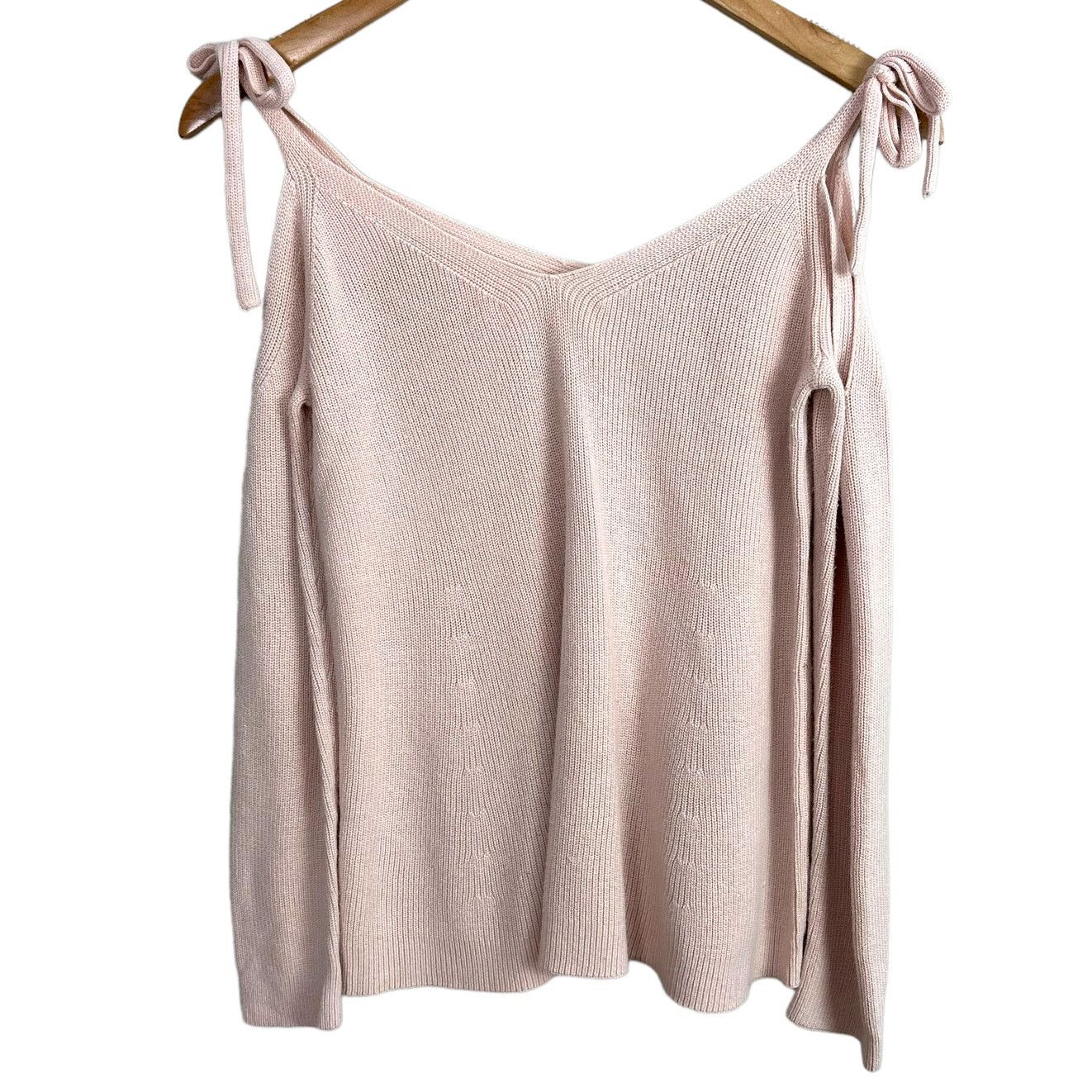 Loft Pink Tie Shoulder Ribbed Sweater Top S Size S / US 4 / IT 40 - 2 Thumbnail