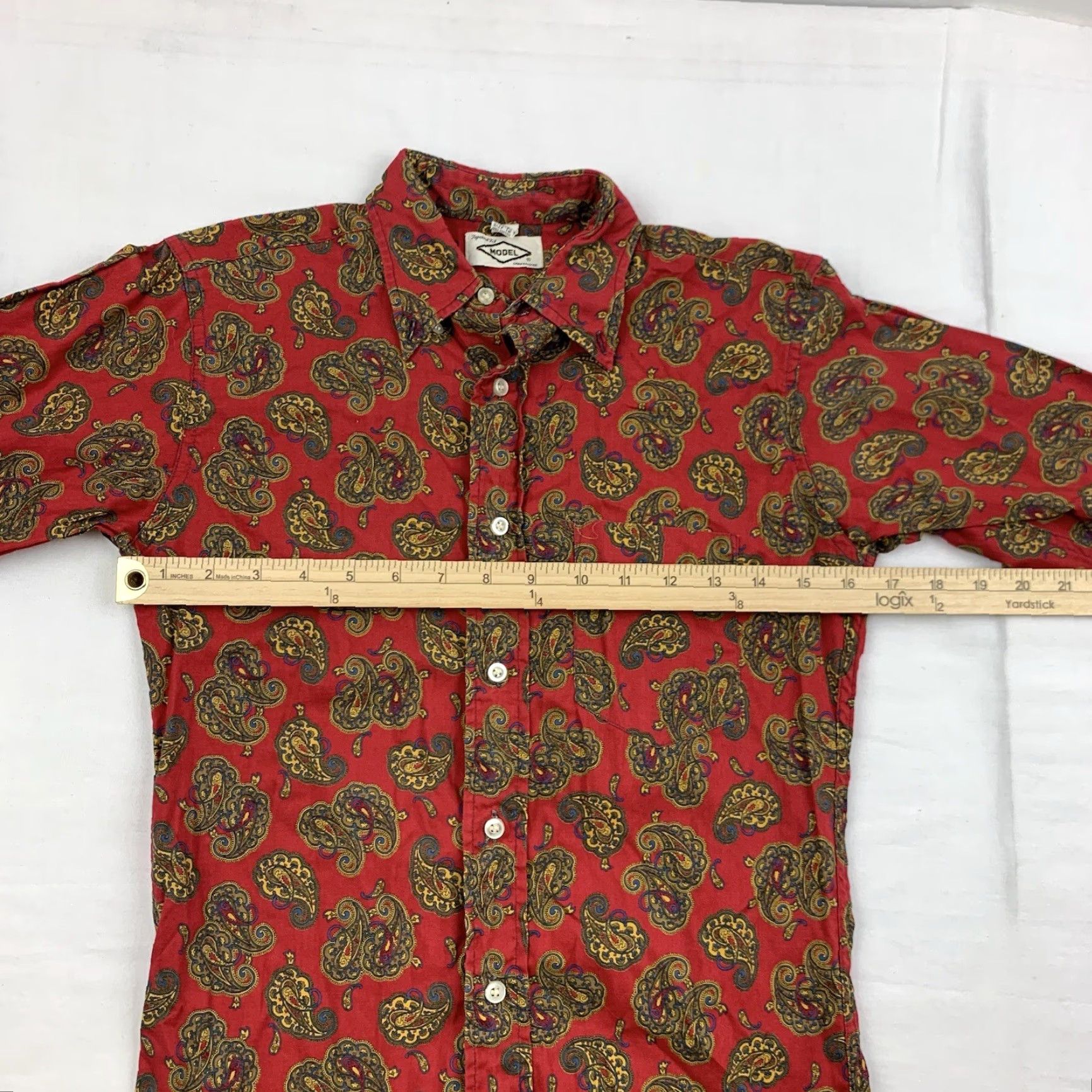 Vintage VINTAGE Model Women's Button-Up Shirt 16 Red Paisley Long Sleeve 70s Classic Size XXL / US 16-18 / IT 52-54 - 7 Thumbnail