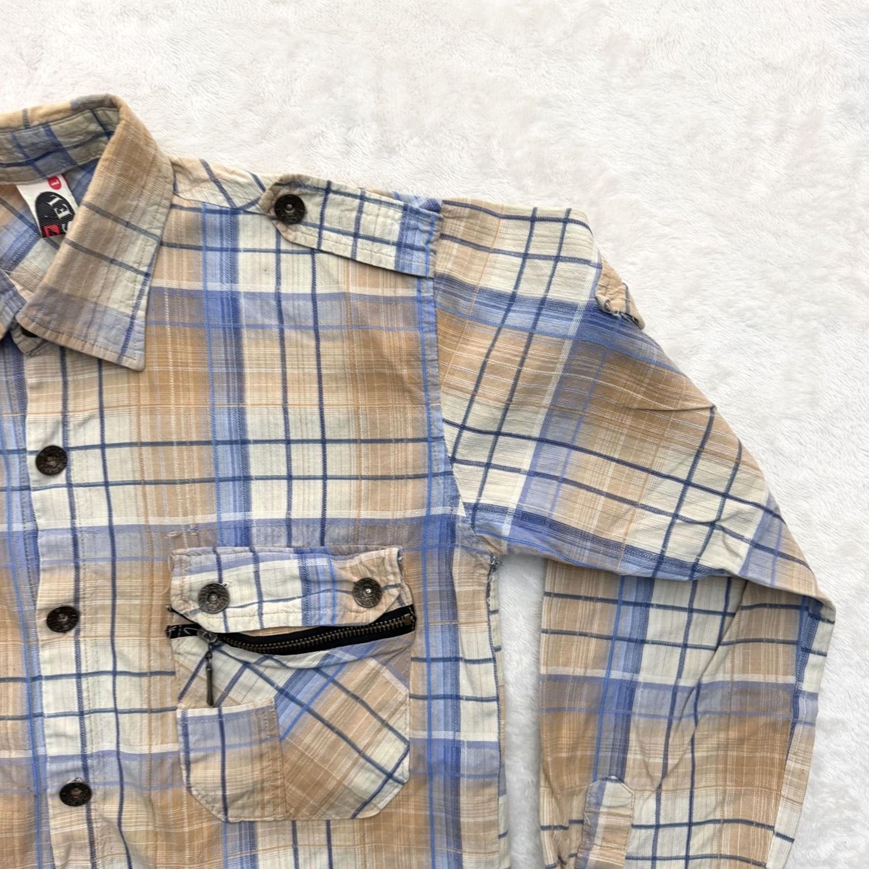 Diesel Diesel Shirt Womens Small Beige Blue Plaid Button-Up Zipper Pockets Attitude Graphic Size S / US 4 / IT 40 - 3 Thumbnail