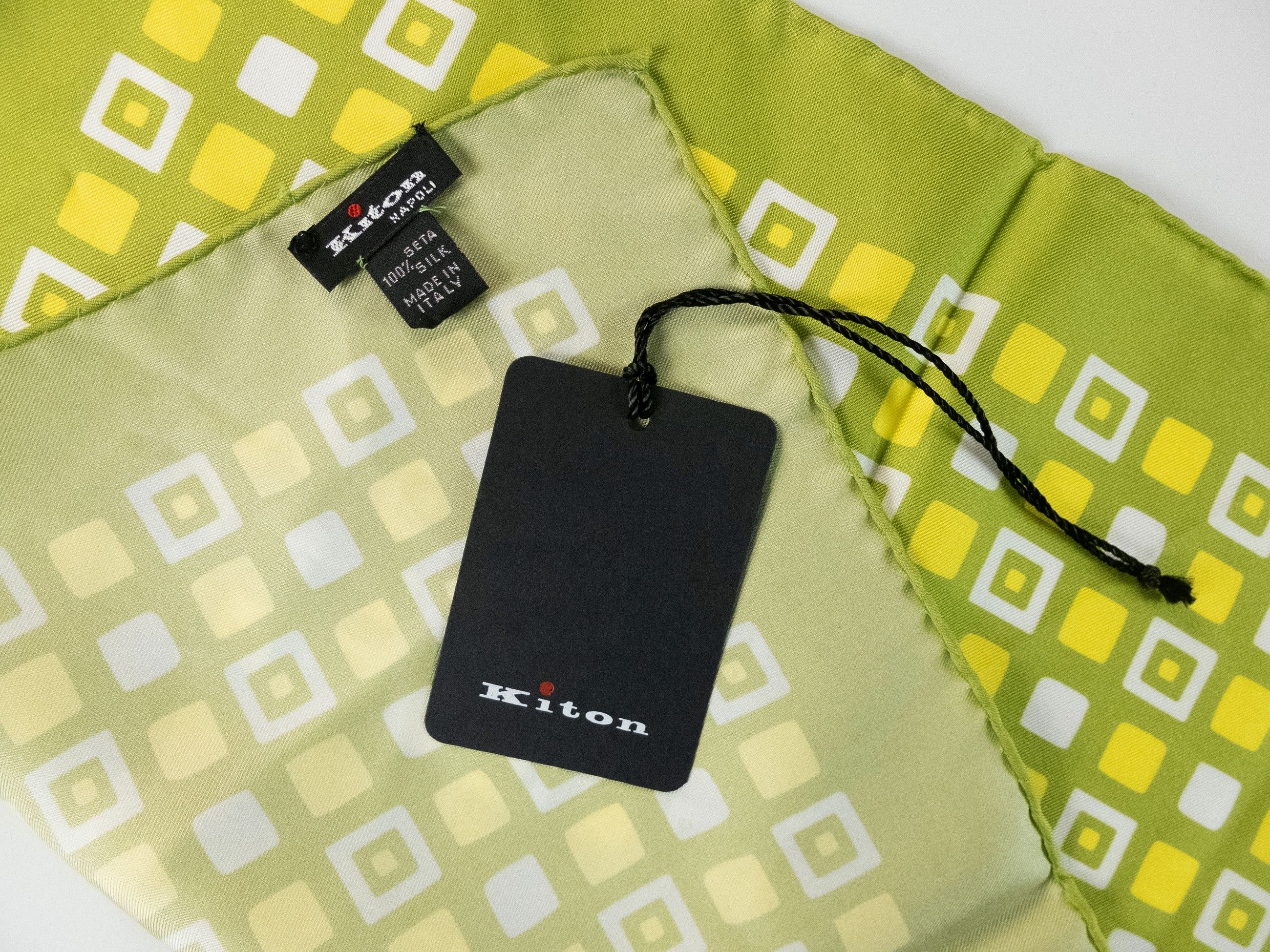 Kiton KITON Napoli green & yellow geometric silk pocket square Size ONE SIZE - 3 Thumbnail