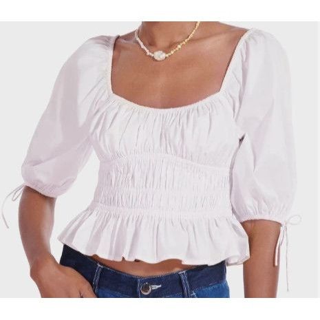 Staud EUC Staud Faye top White Smocked Peasant Blouse 6 Cottagecor Size M / US 6-8 / IT 42-44 - 2 Thumbnail