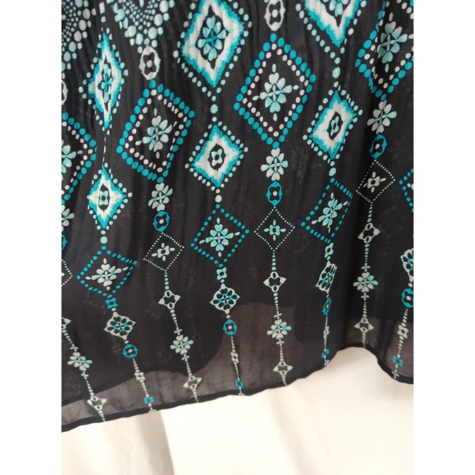 Vintage Catherines Blouse Blue Aqua V-Neck 3/4 Flutter Sleeve Pleated Bling 28W Plus Tunic Womens Size 4XL / US 24-26 - 6 Thumbnail