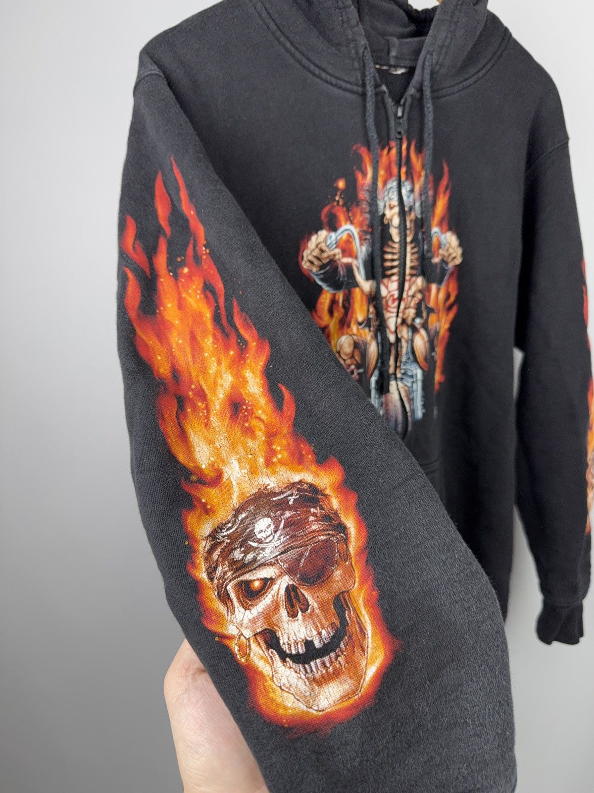 Harley Davidson Flaming Skull Biker Zip Hoodie Chopper Motorcycle Graphic Size US M / EU 48-50 / 2 - 6 Thumbnail