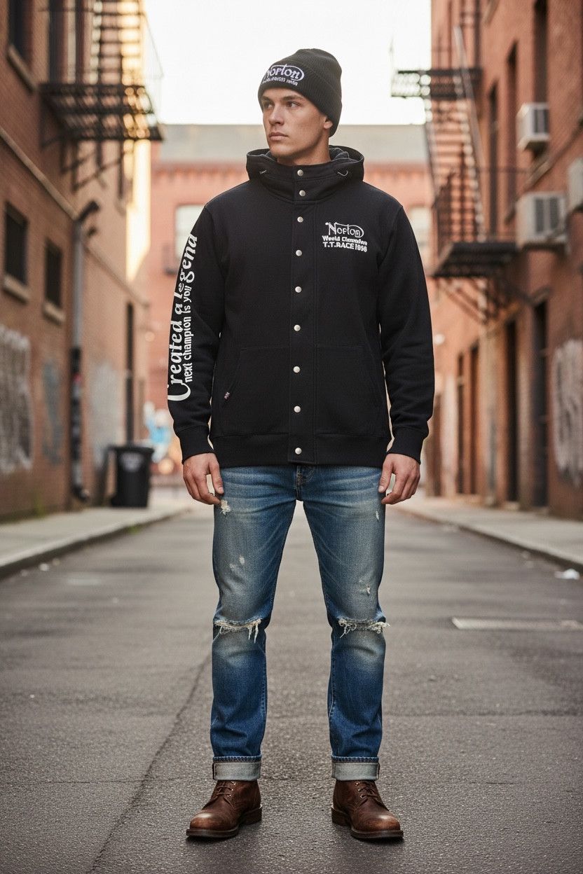 Norton 🔥Vintage NORTON Rocker Club Hoodie w/ Moto Punk Graphics Size US L / EU 52-54 / 3 - 4 Thumbnail