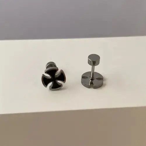 Designer × Jewelry Titanium Steel Cross Stud Earrings for Men Women Size ONE SIZE - 4 Thumbnail
