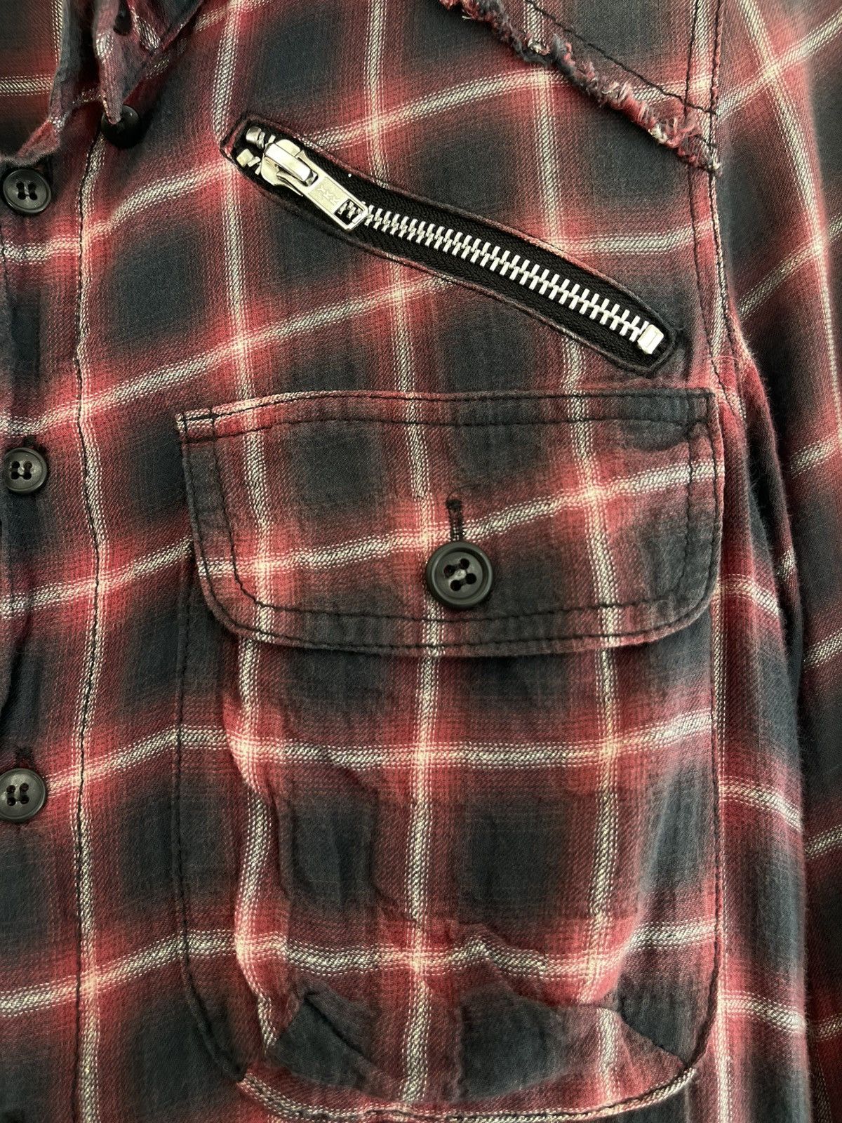 Le Grande Bleu (L.G.B.) LGB Shadow Distressed Plaid Tartan Long Flannel I6W9 Size US M / EU 48-50 / 2 - 9 Thumbnail