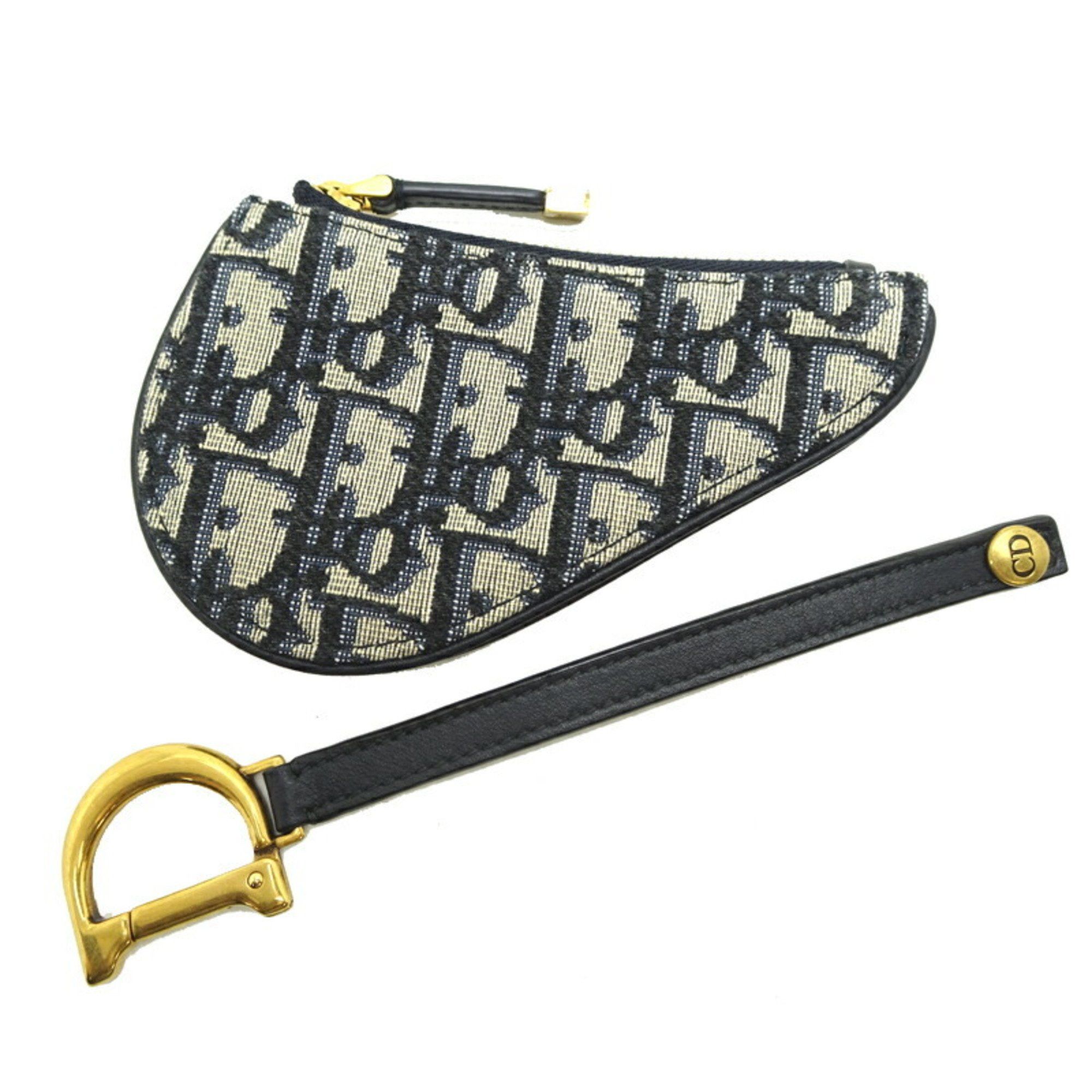 Christian Dior Trotter Compact Wallet Women's Coin Case Canvas Navy