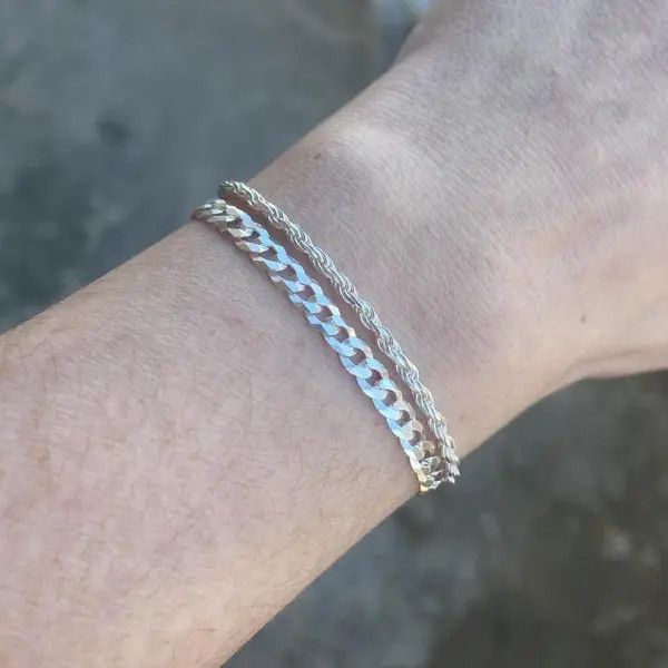 Sterling Silver Solid Silver Rope and Cuban Bracelet Set Size ONE SIZE - 7 Thumbnail