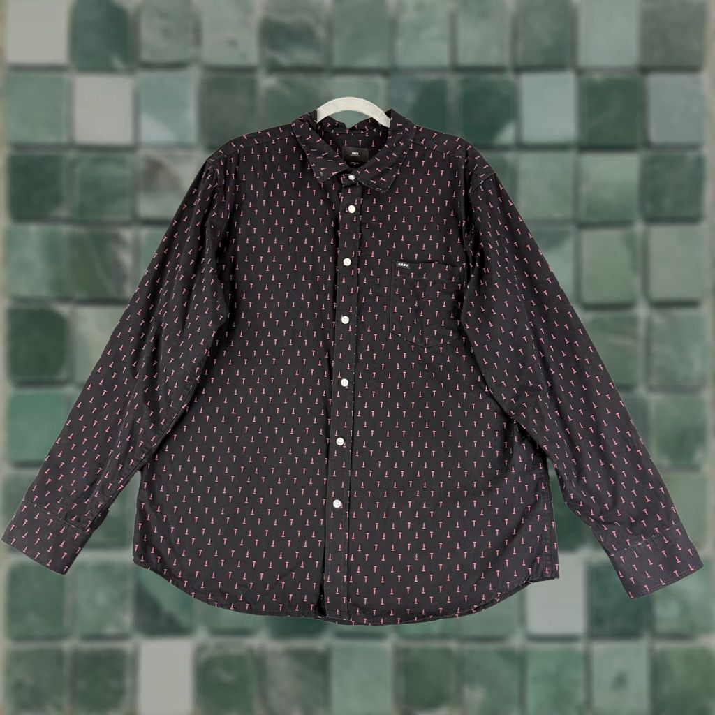 Obey OBEY Button Down Shirt Mens XL Black Pink Screw Print Long Sleeve Streetwear Size US XL / EU 56 / 4 - 1 Thumbnail