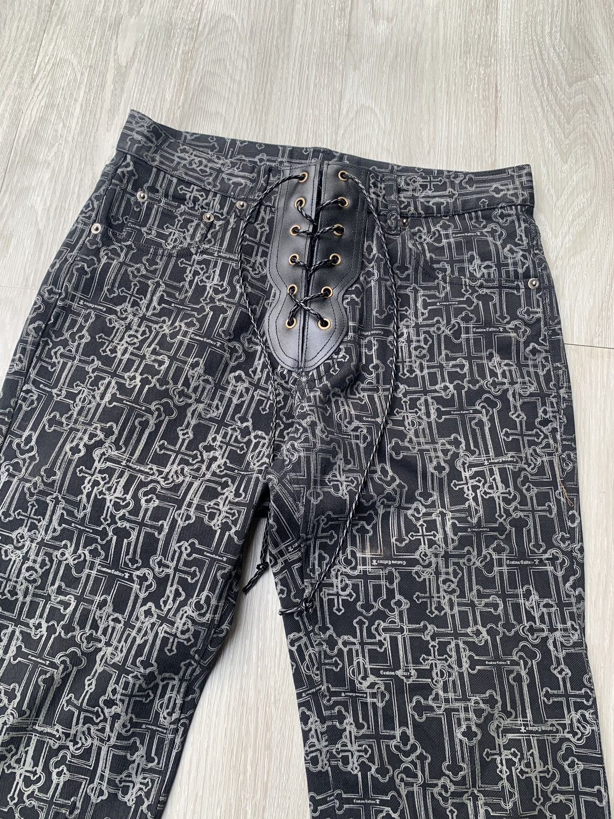 Japanese Brand × Le Grande Bleu (L.G.B.) × Tornado Mart CUSTOM CULTURE leather lace up cross jeans Size US 28 / EU 44 - 2 Thumbnail