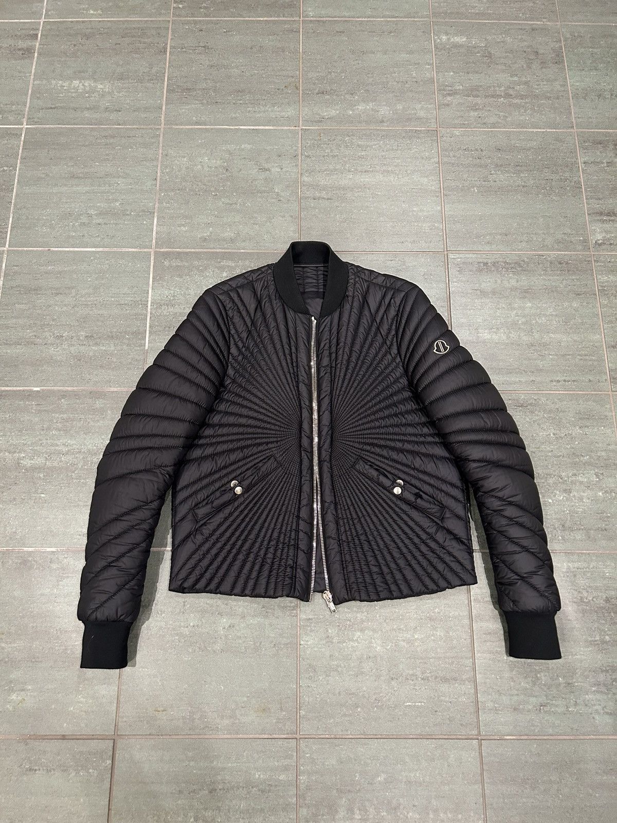 image of Rick Owens Moncler Down Nylon Radial Down Bomber in Black, Men's (Size Medium)