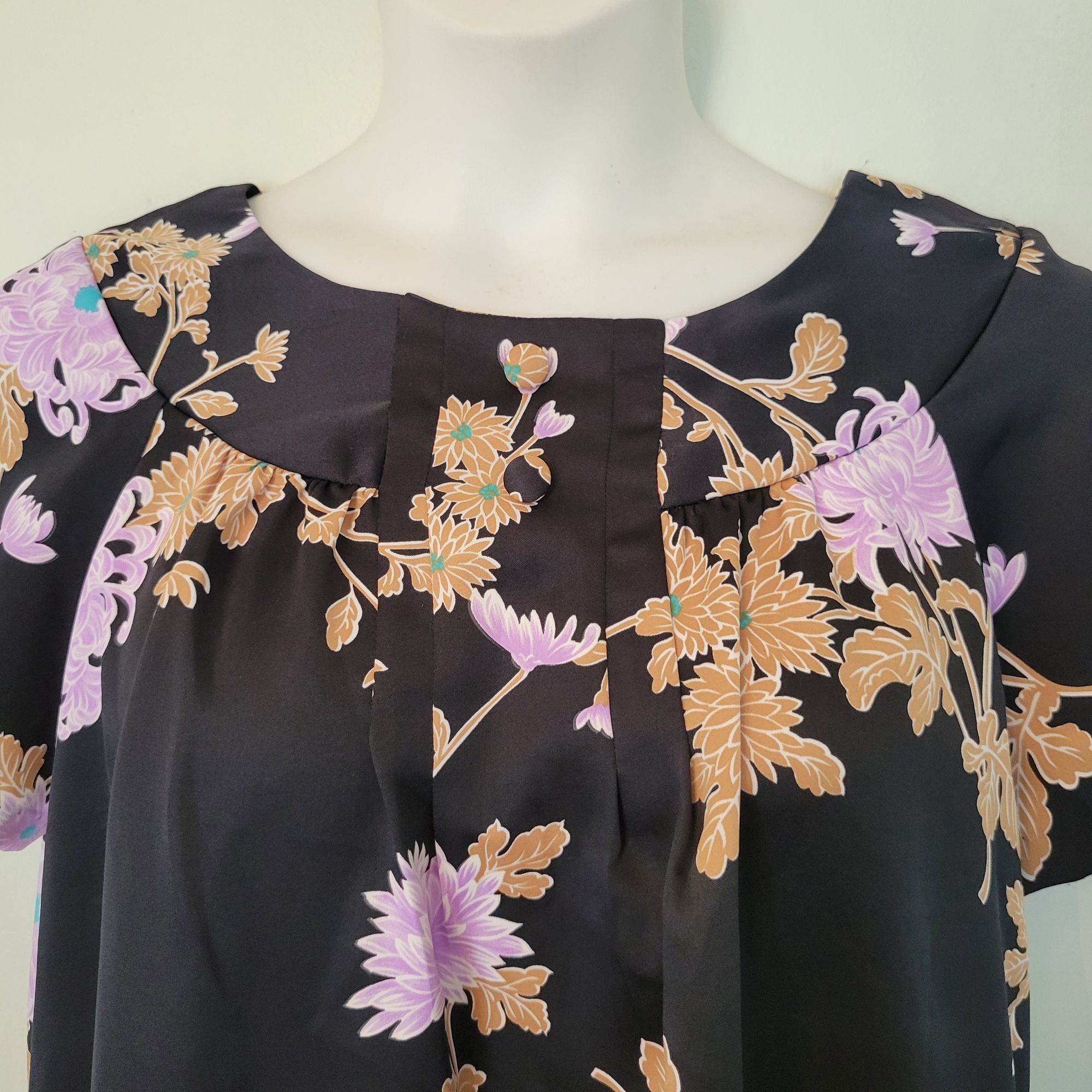 Other Hawaiiana Floral Black Purple Muu Muu Lightweight House Dres Size L / US 10 / IT 46 - 5 Thumbnail