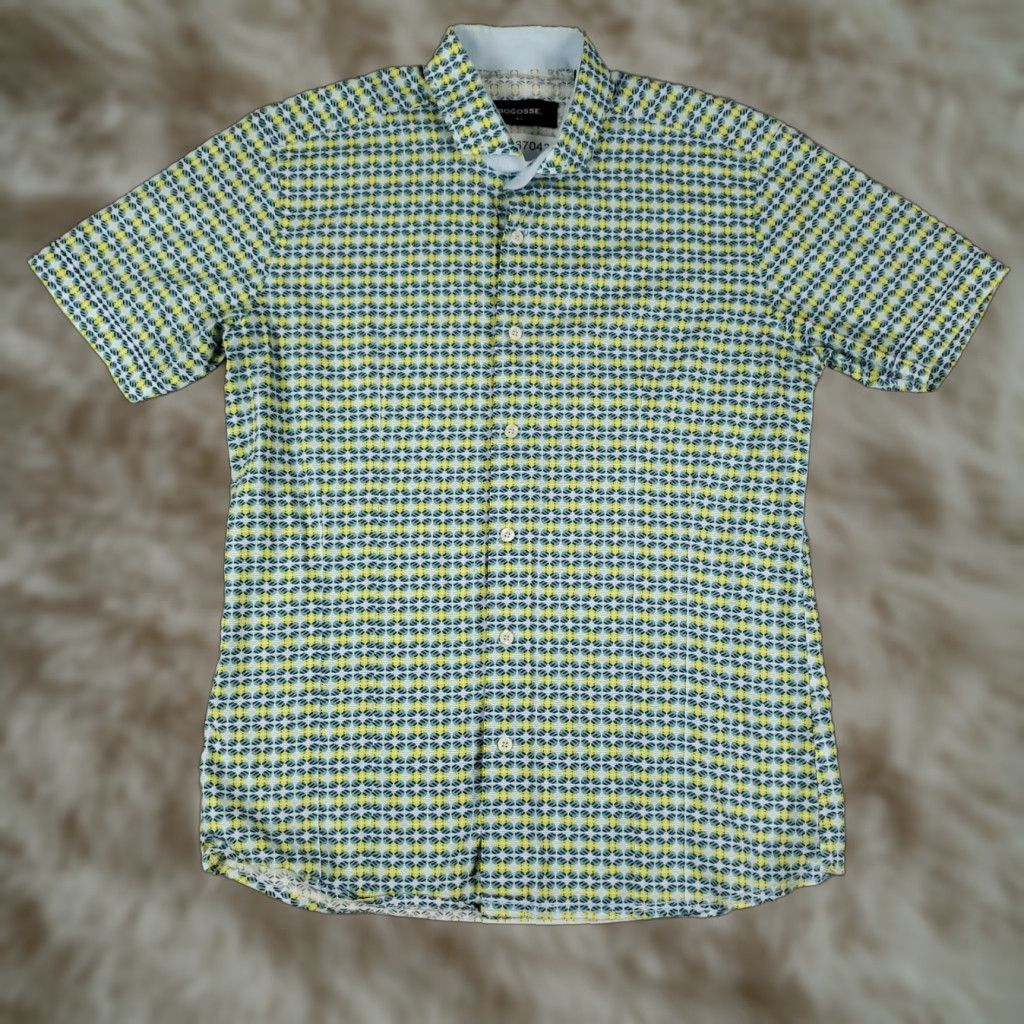 Vintage Bogosse Shirt Mens L Blue Yellow Geometric Button Up Short Sleeve Size US L / EU 52-54 / 3 - 1 Thumbnail