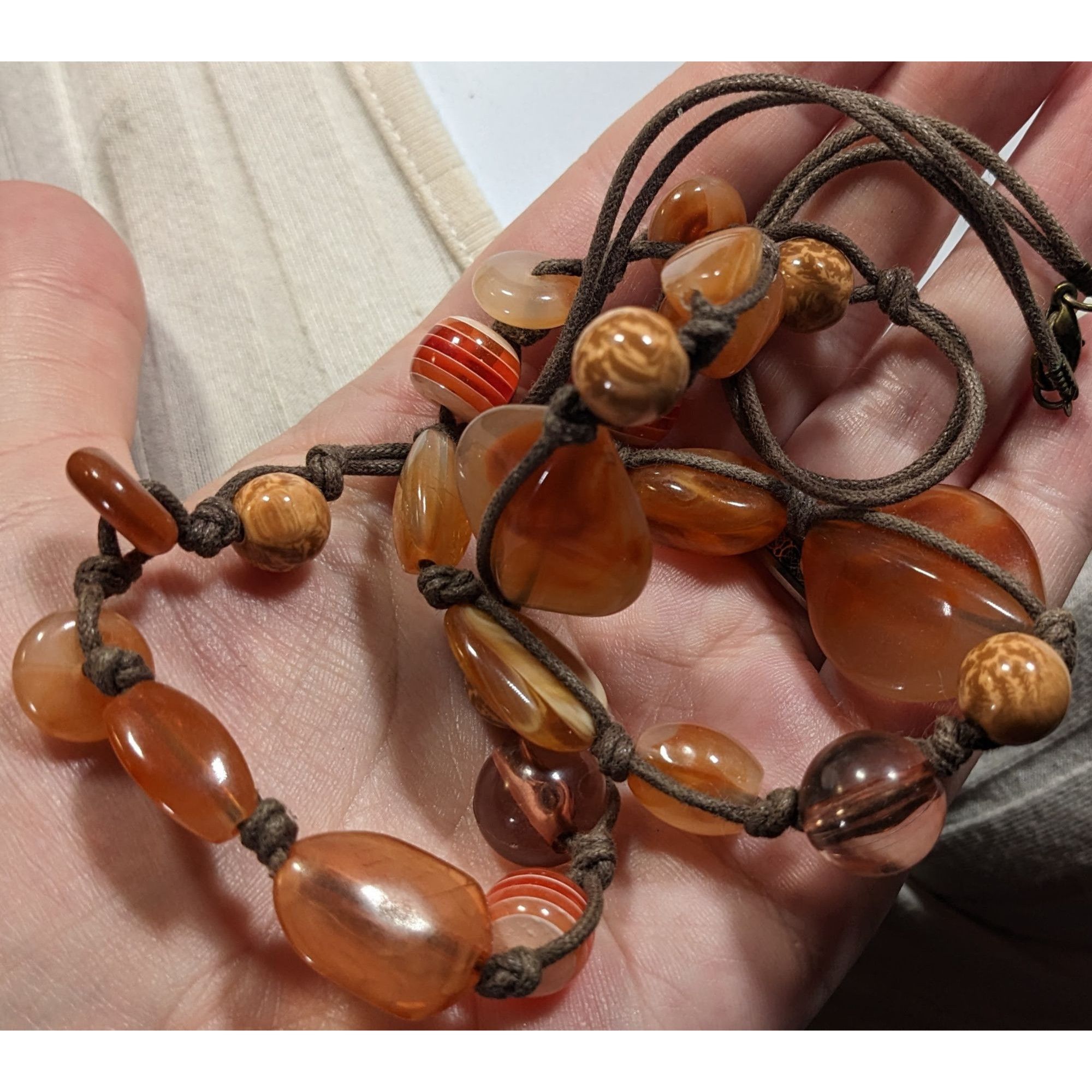 Other Vintage Retro Orange And Brown Acrylic And Glass Necklace Size ONE SIZE - 5 Thumbnail