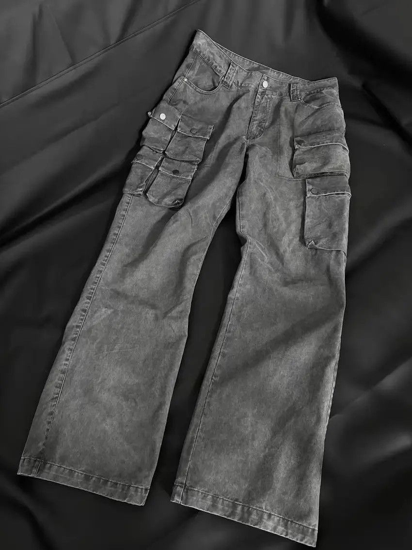 Washed Gray Aged Workwear Casual Pants