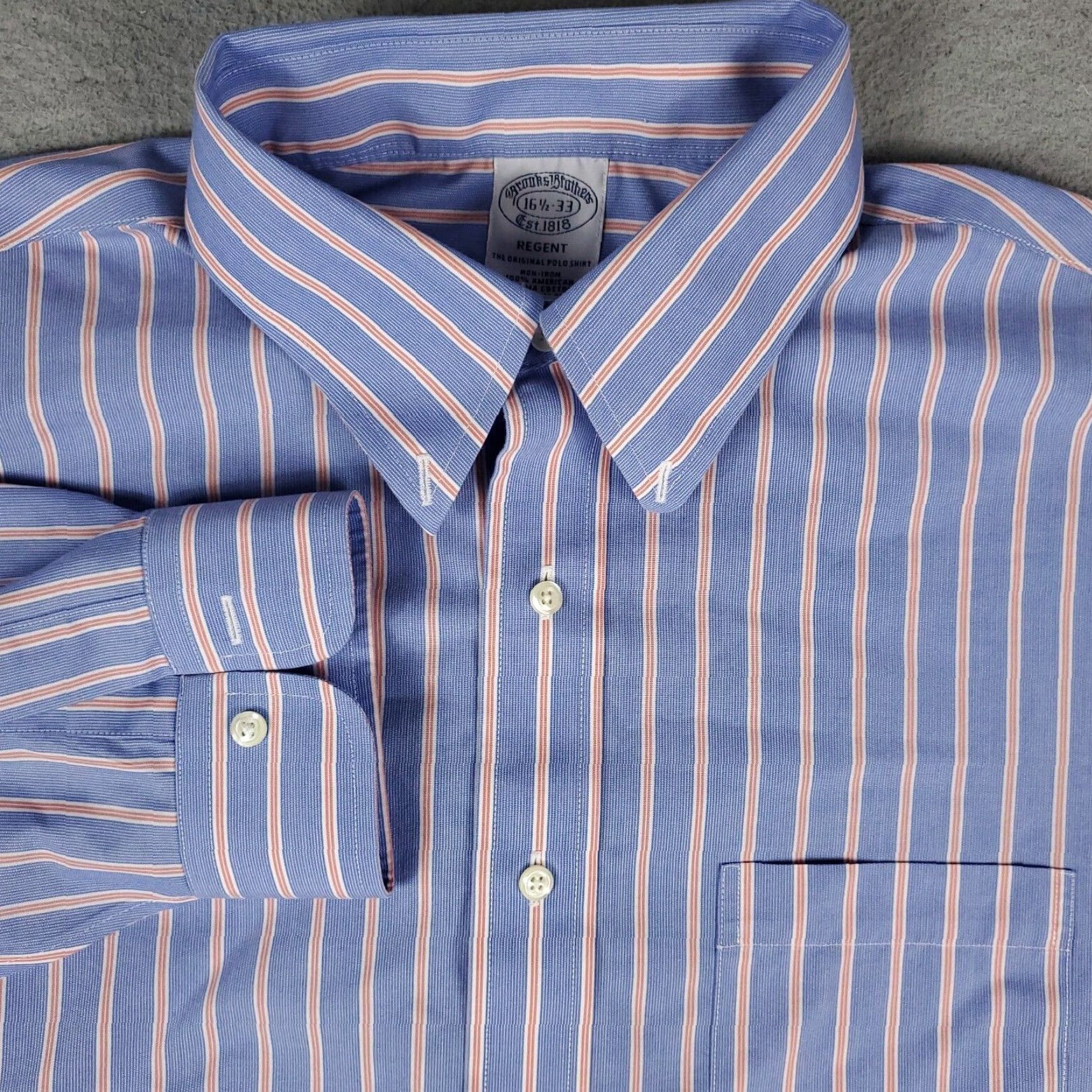 Brooks Brothers Brooks Brothers Dress Shirt Mens 16.5 Blue Striped Button-Up Long Sleeve Regular Fit Size 42R - 2 Thumbnail