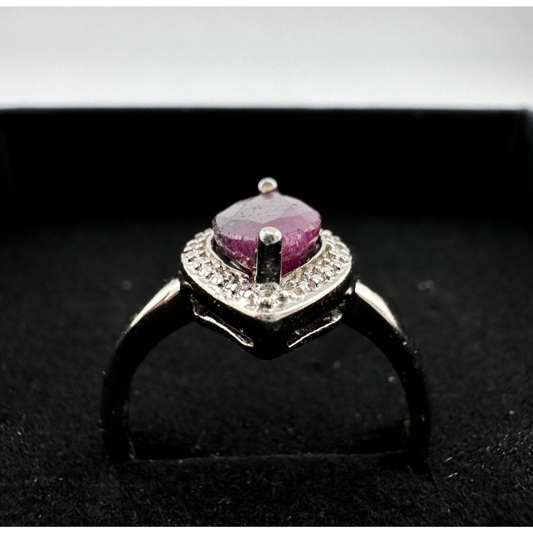 Marquise Cut Garnet & Diamond Ring - Sterling Silver - Sz 7