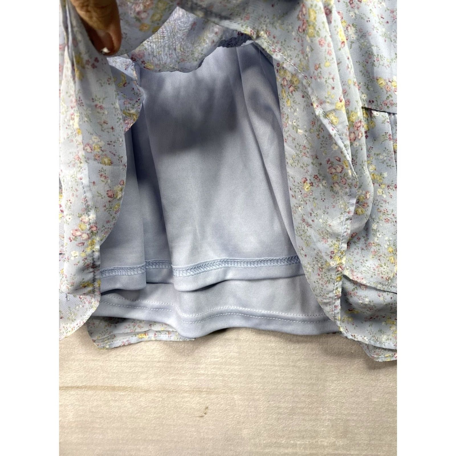 Vintage Arula Dress 3X Blue Floral Long Sleeve Mini Tiered Smocked Waist NWT Casual, Bohemian Dress Mens Women Girls Size XXL / US 16-18 / IT 52-54 - 4 Thumbnail