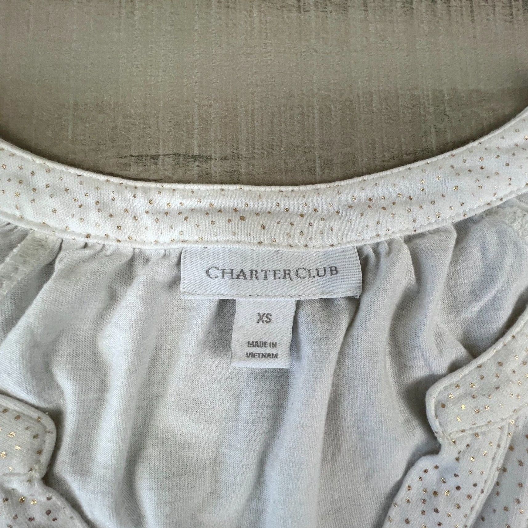 Charter Club Charter Club Womens Top XS White Gold Polka Dots Long Sleeve Shirt Size XS / US 0-2 / IT 36-38 - 4 Thumbnail