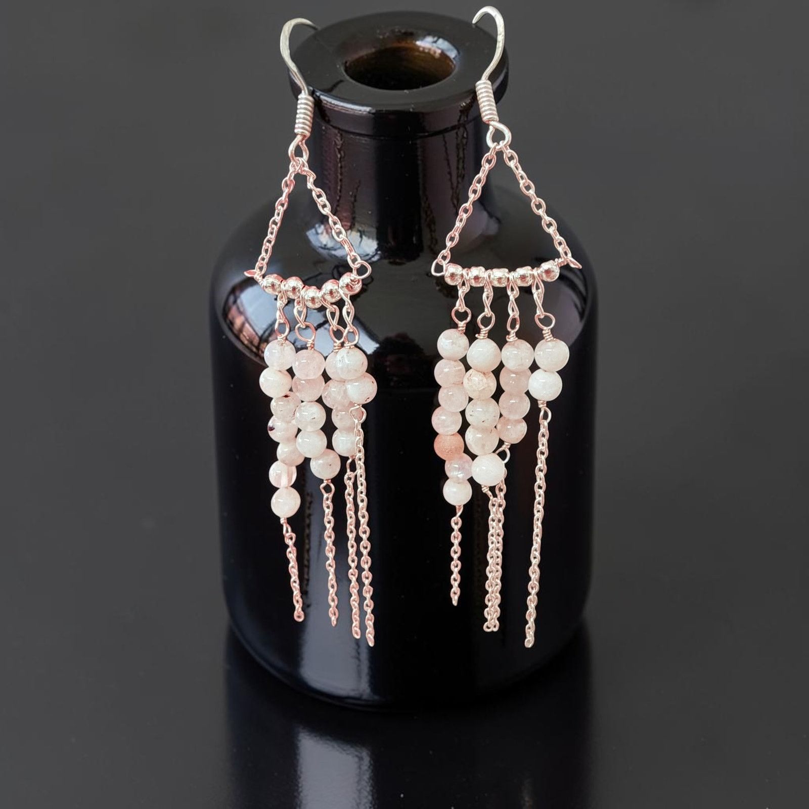 The Unbranded Brand Long Beaded Rainbow Moonstone Dangle Earrings Size ONE SIZE - 1 Thumbnail
