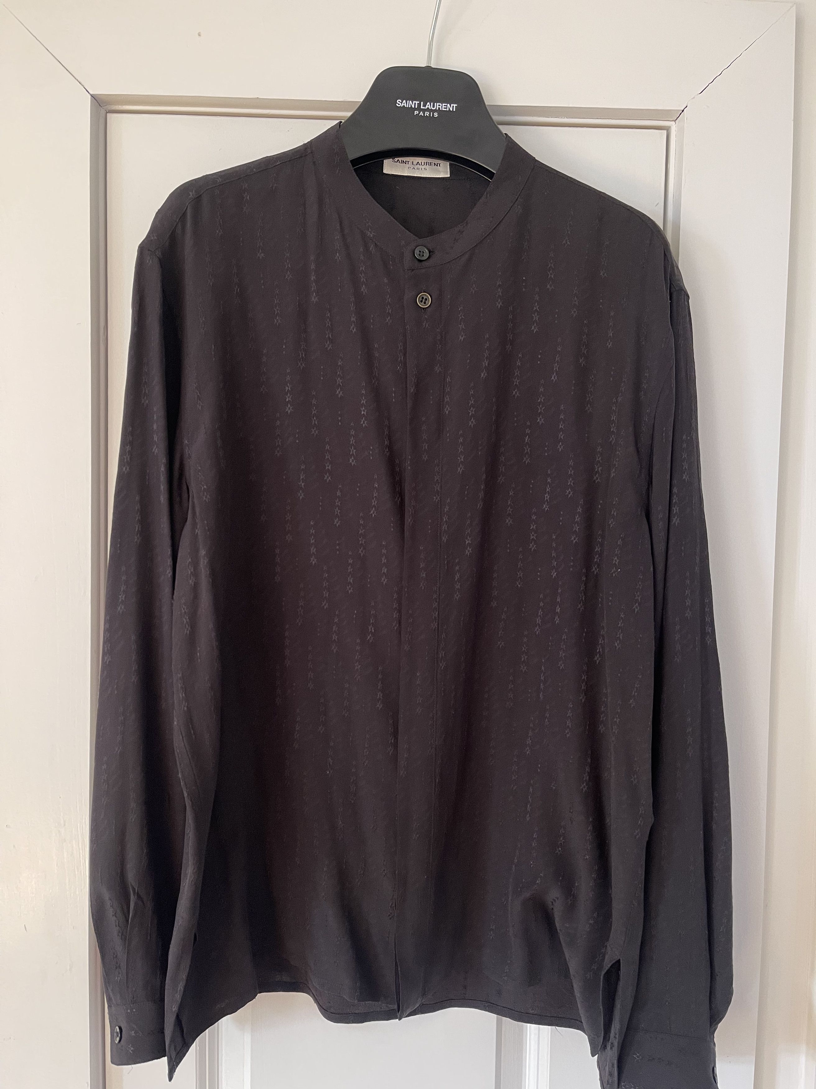 image of Saint Laurent Paris Saint Laurent Shooting Star Silk Button Down in Black, Men's (Size Medium)