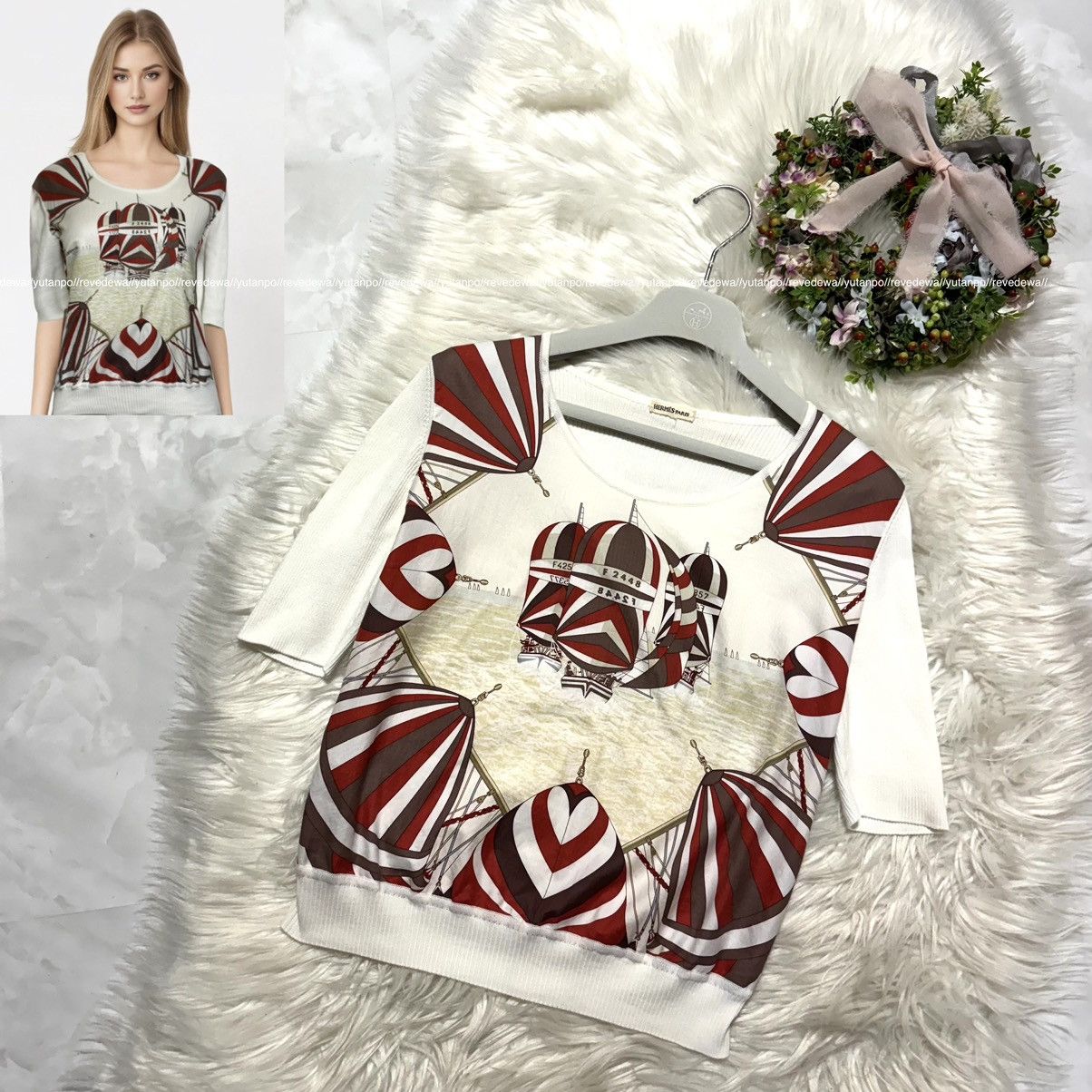 Hermes yacht design short sleeve rib knit SM off-white