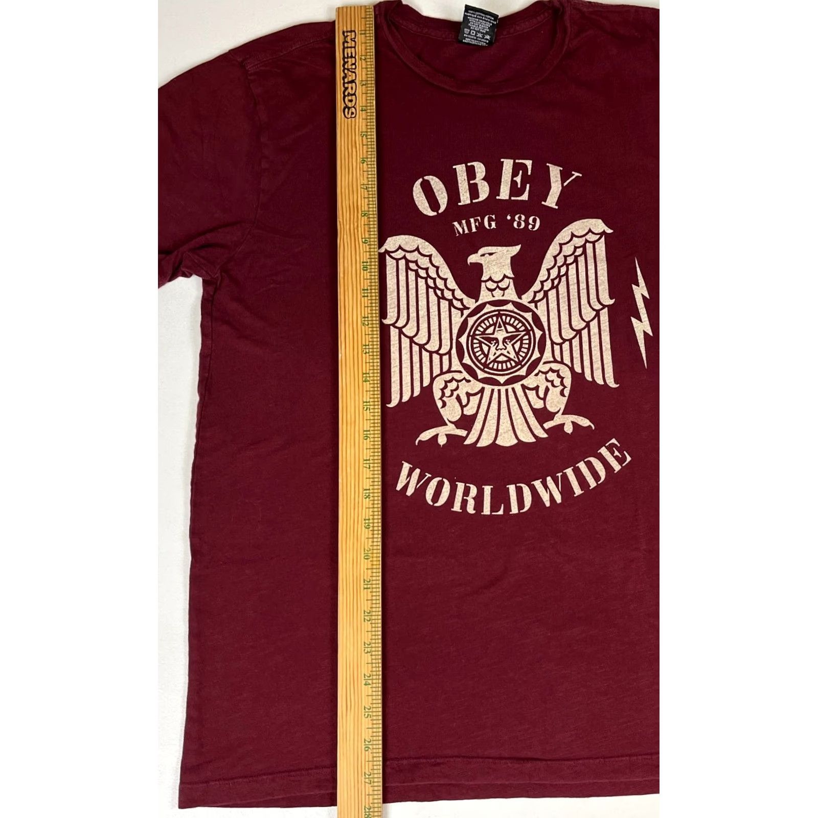 Obey OBEY Worldwide MFG '89 T-Shirt Unisex Adults M Crew Neck Short Sleeve Maroon USA Made a Size US M / EU 48-50 / 2 - 6 Thumbnail