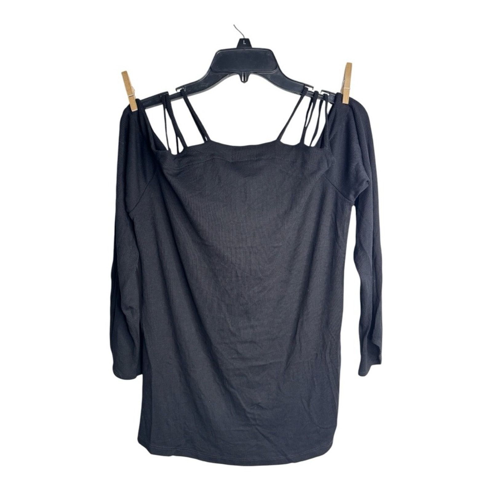 Other Revolve LNA Elder Ribbed Black Cold Shoulder Top Size L / US 10 / IT 46 - 4 Thumbnail