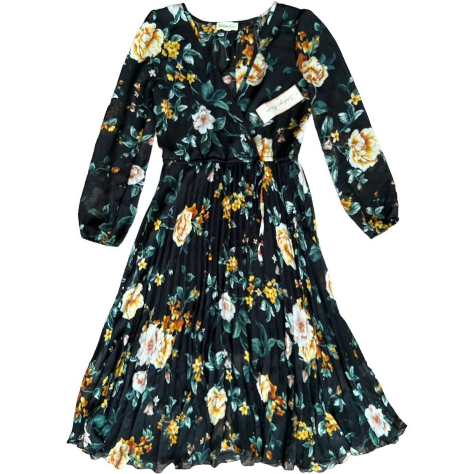 Other Indigo Rose Black Floral V Neck Midi Dress, S Size S / US 4 / IT 40 - 1 Thumbnail