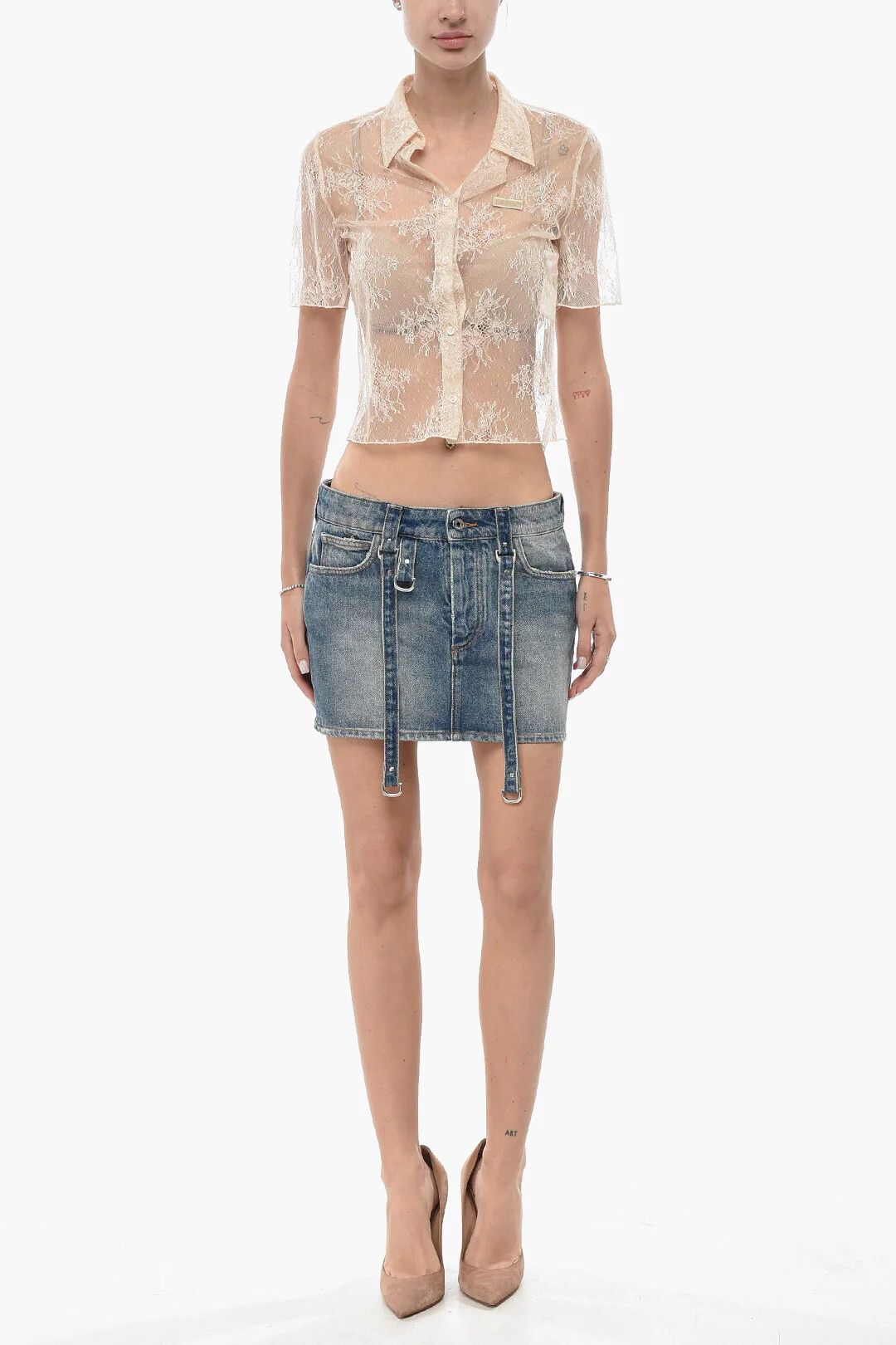 Off-White og1mm0426 Denim Cargo Mini Skirt in Light Blue Size 28" / US 6 / IT 42 - 4 Thumbnail