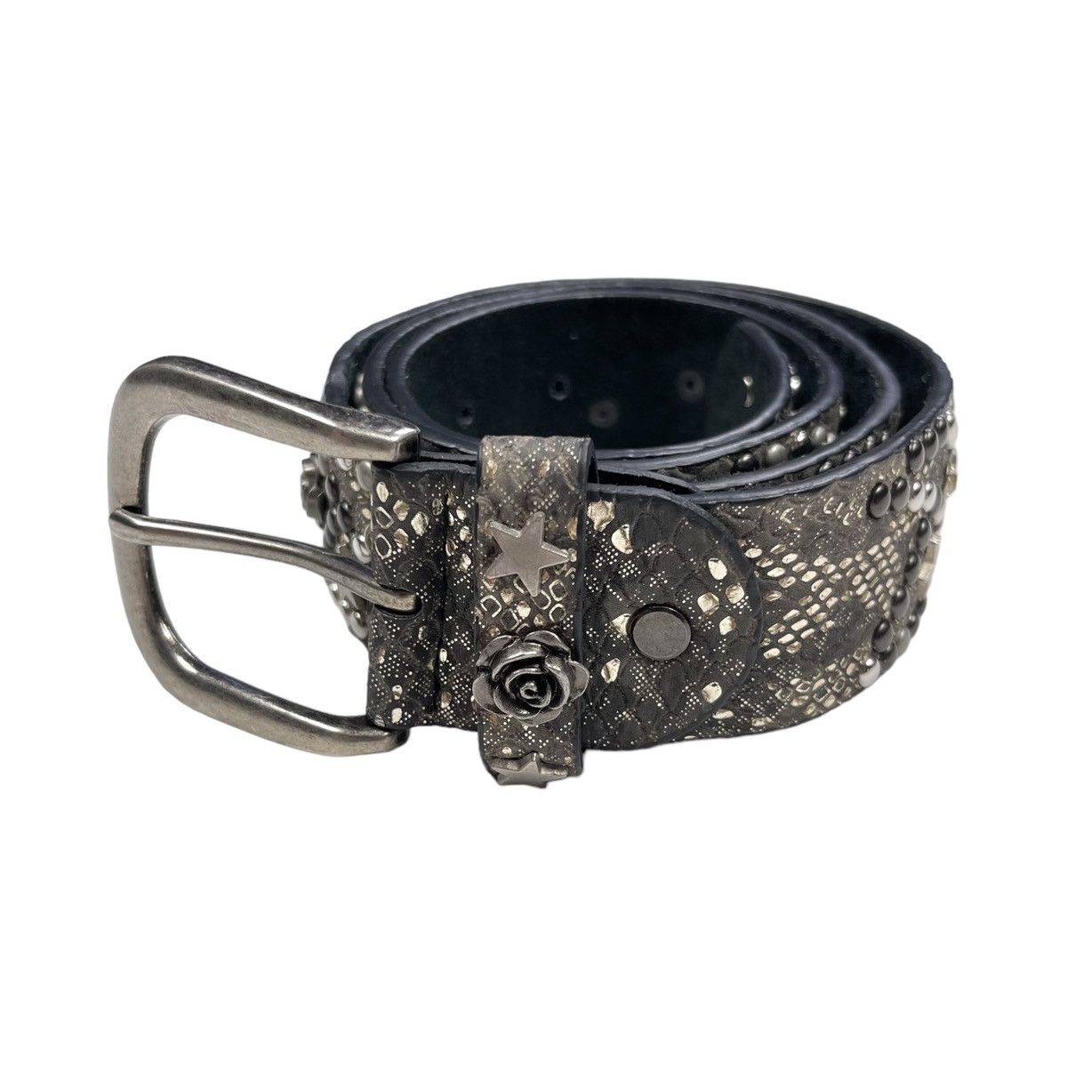 Vintage Snap On Snake Skin Roses & Stars Studded Leather Belt Size ONE SIZE - 2 Thumbnail