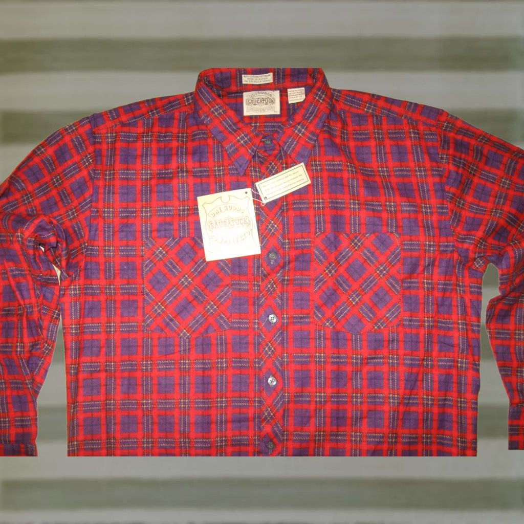 Vintage Saucatuck Men Flannel Shirt NEW Large Button-Down Western Plaid Cotton Long Sleeve Shirt Mens Red Vintage with Pockets Size US L / EU 52-54 / 3 - 1 Thumbnail