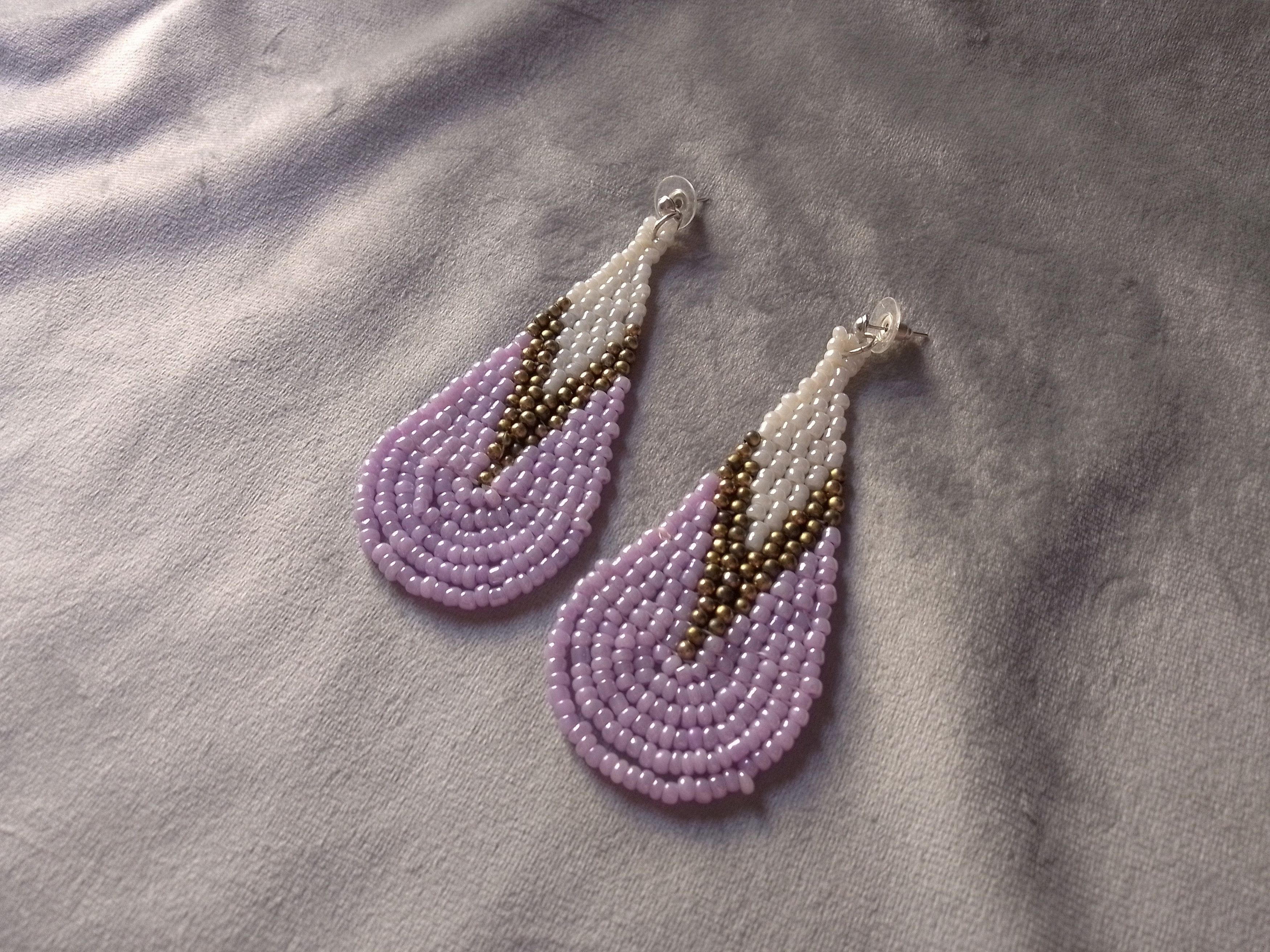 Handmade Earrings Extra Long Elegant Teardrop White/Purple Size ONE SIZE - 1 Thumbnail