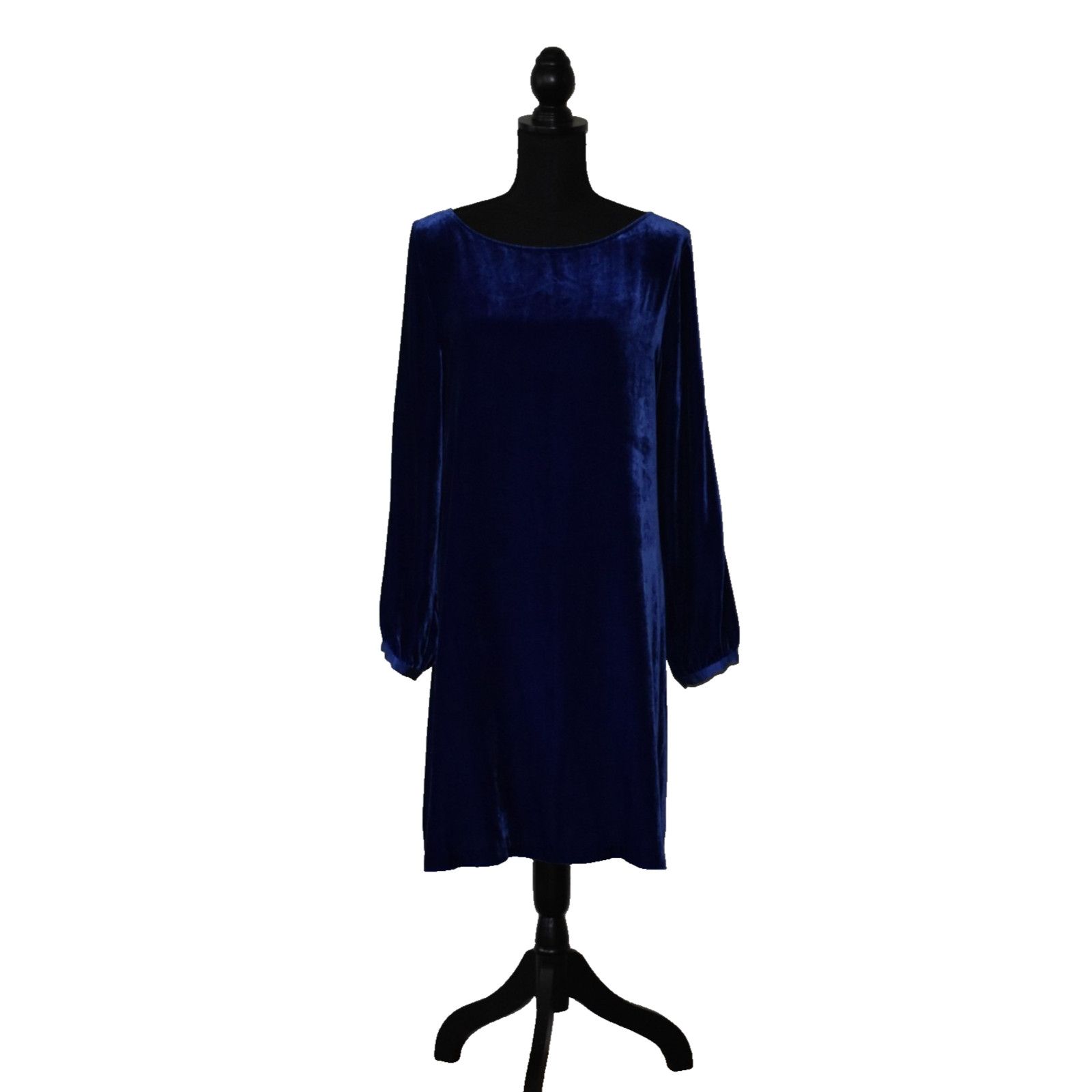 EILEEN FISHER Blue Velvet Long Sleeve Cocktail Dress Size L