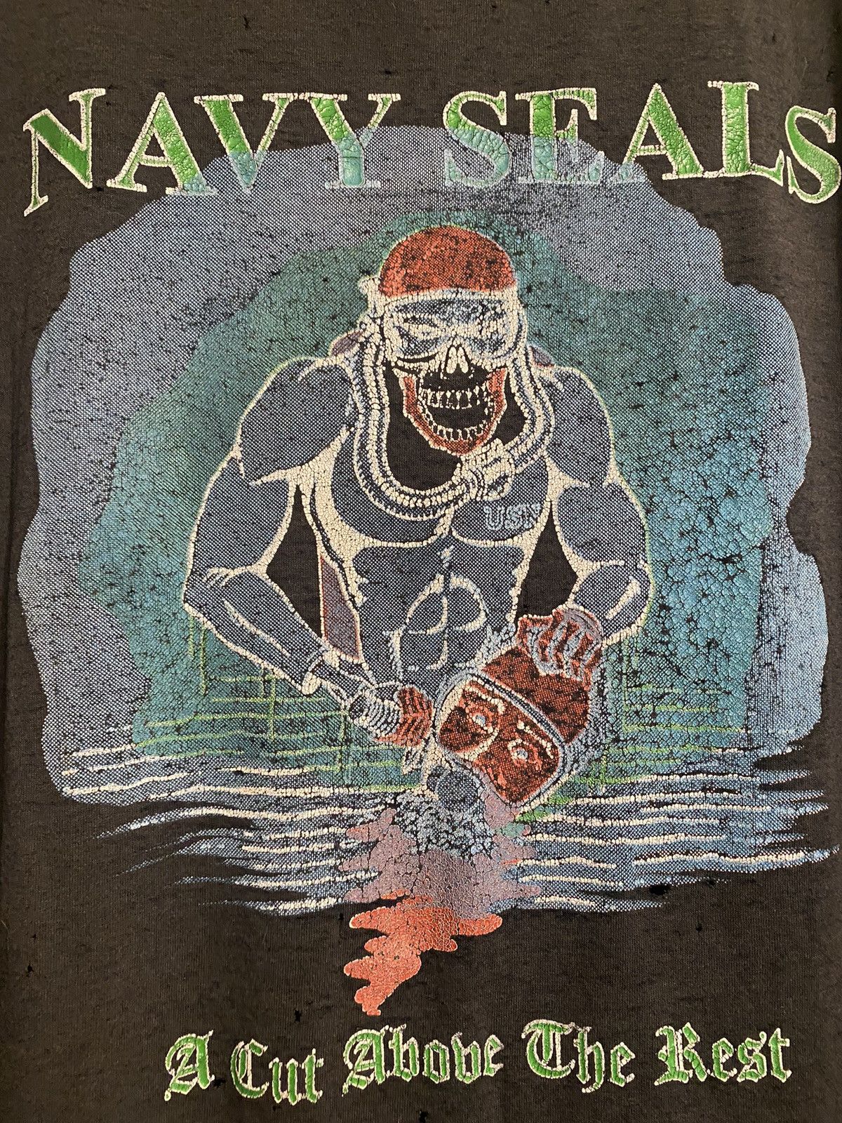 image of Vintage 1980S Navy Seals Cut-Off Tee in Black, Men's (Size XL)