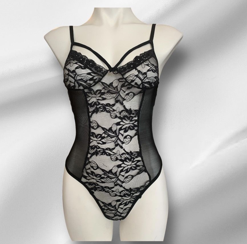Designer NWT Black Lace Embroidered Mesh One-Piece Bodysuit S/M Size M / US 6-8 / IT 42-44 - 1 Thumbnail