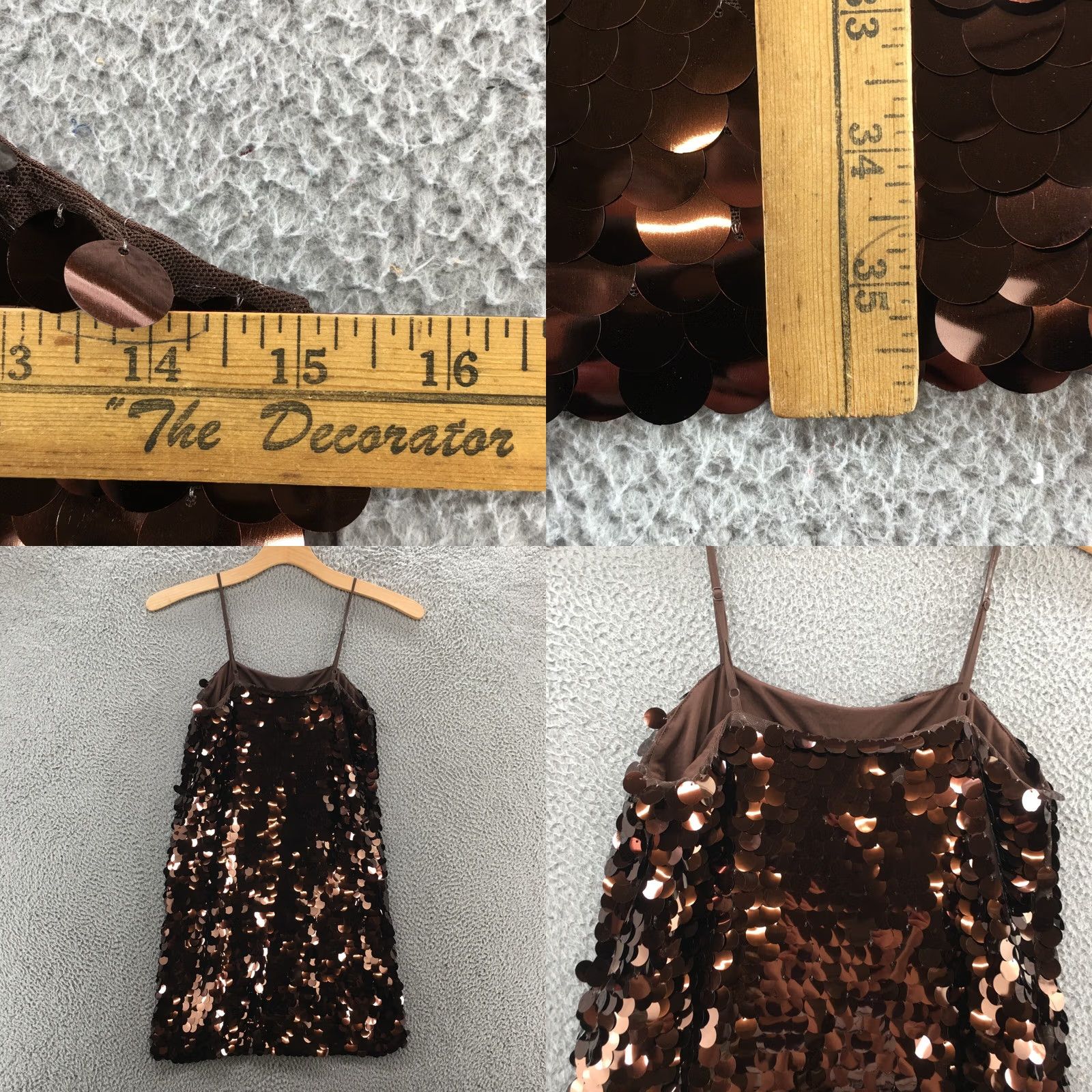 Vintage A New Day Mini Shift Party Dress Womens Small Brown Sequin Strappy Sleeve NEW Size S / US 4 / IT 40 - 8 Thumbnail