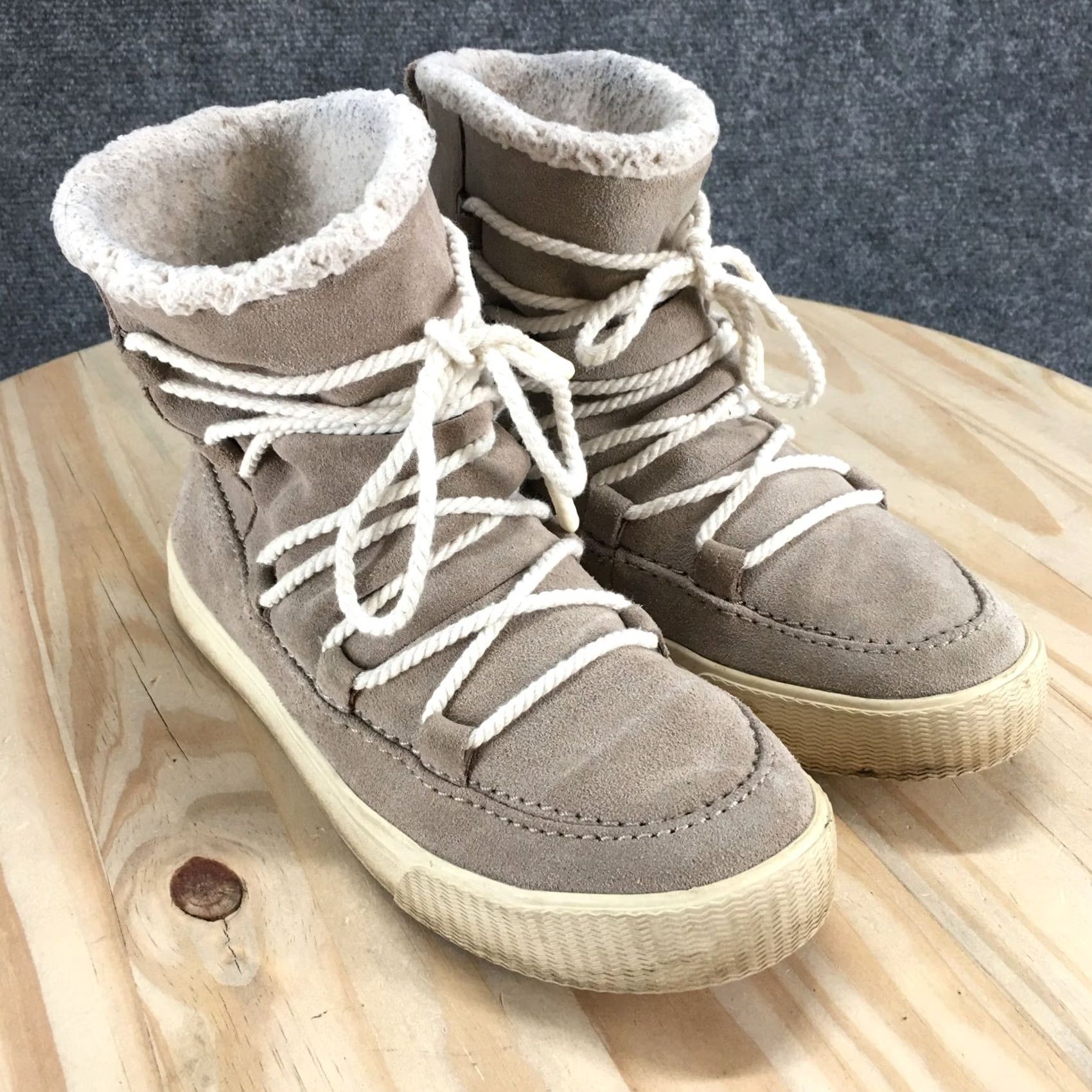 Toms TOMS Winter Boots Womens 7.5 Alpine Desert Taupe Lace Up Suede Faux Shearling Desert Boots Size US 8 / IT 38 - 3 Thumbnail