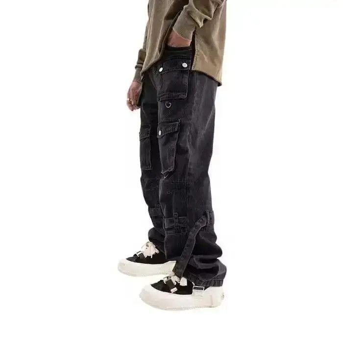 Japanese Brand Men Black Washed Stacked Cargo Jeans Size US 32 / EU 48 - 2 Thumbnail