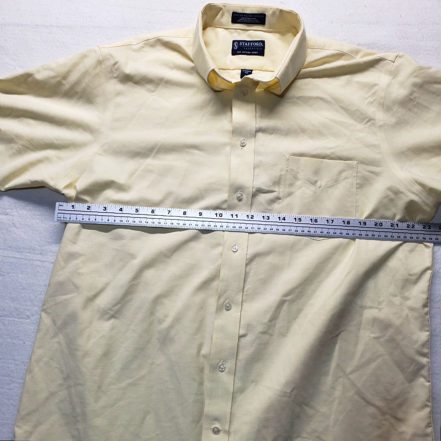 Stafford Stafford Shirt Button-Up Solid Yellow Short Sleeve Adult Mens Size 17 Size US XL / EU 56 / 4 - 4 Thumbnail