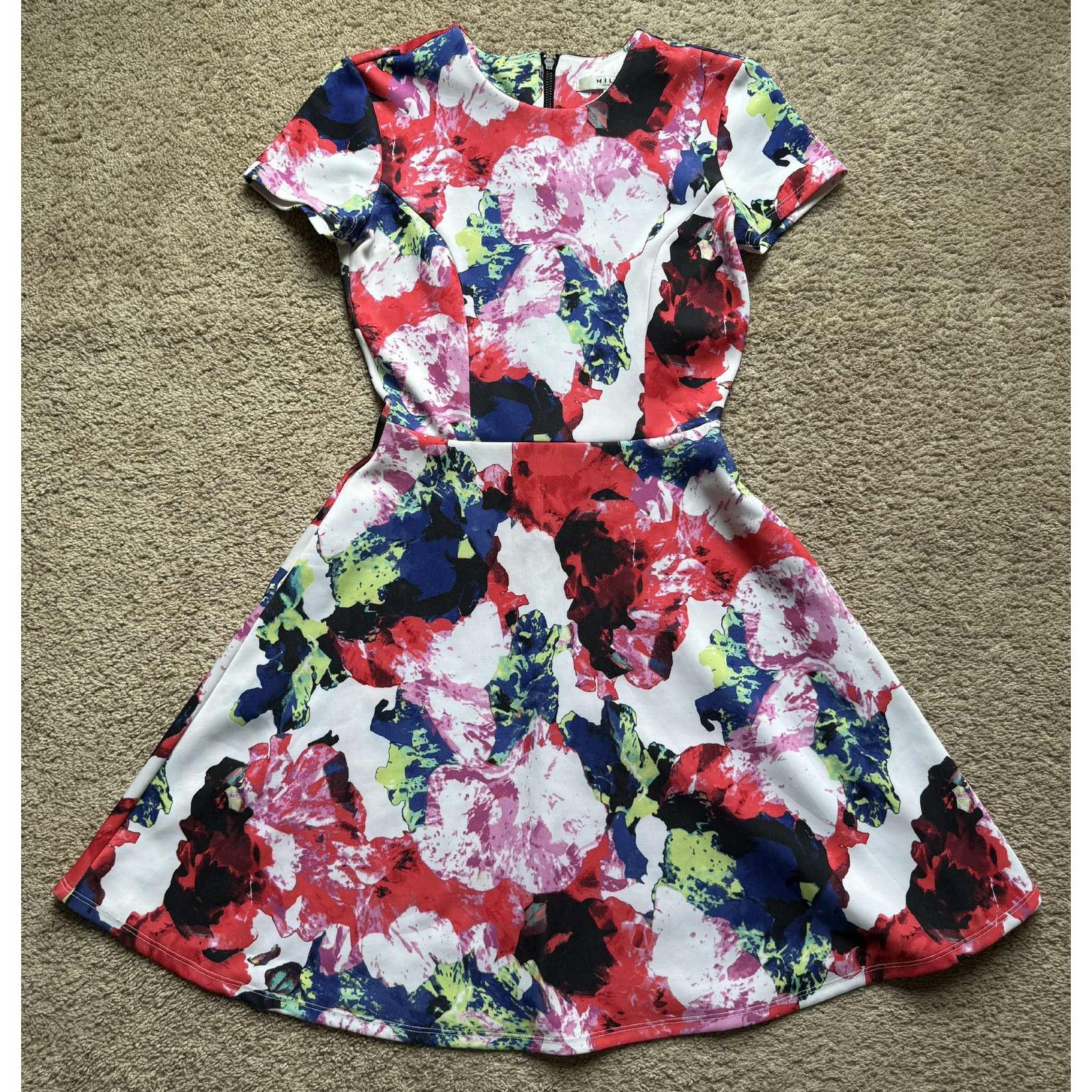 MILLY Milly Floral Fit & Flare Scuba Mini Dress Pink Women's 2 Size XS / US 0-2 / IT 36-38 - 2 Thumbnail