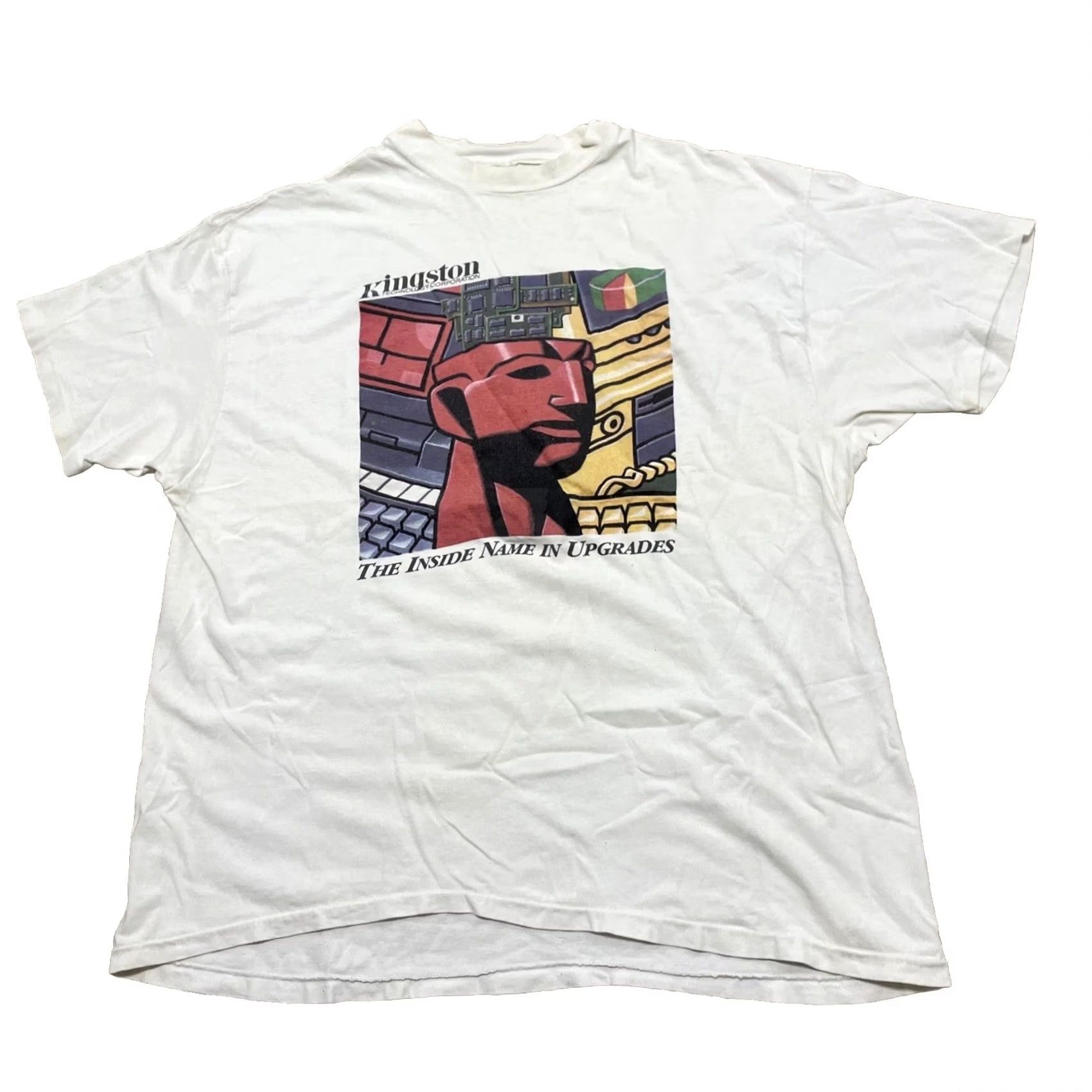 Hanes VINTAGE Kingston Technology Corp Memory White T-Shirt Men L 90s Single Stitch Graphic Print Hanes Mens Size US L / EU 52-54 / 3 - 2 Thumbnail