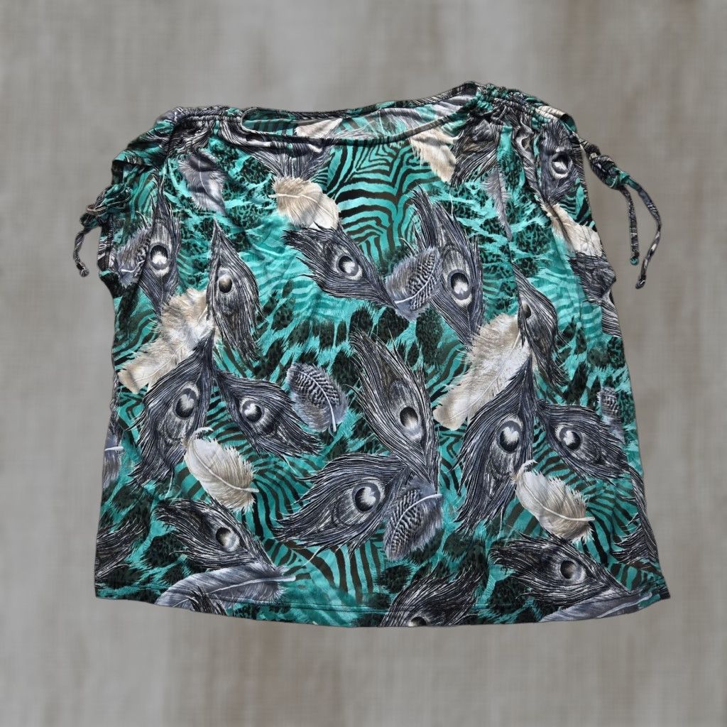 Vintage All over Peacock Feather Print Shirt Short Sleeve Adult Woman's Size 2XL XXL Size XXL / US 16-18 / IT 52-54 - 1 Thumbnail