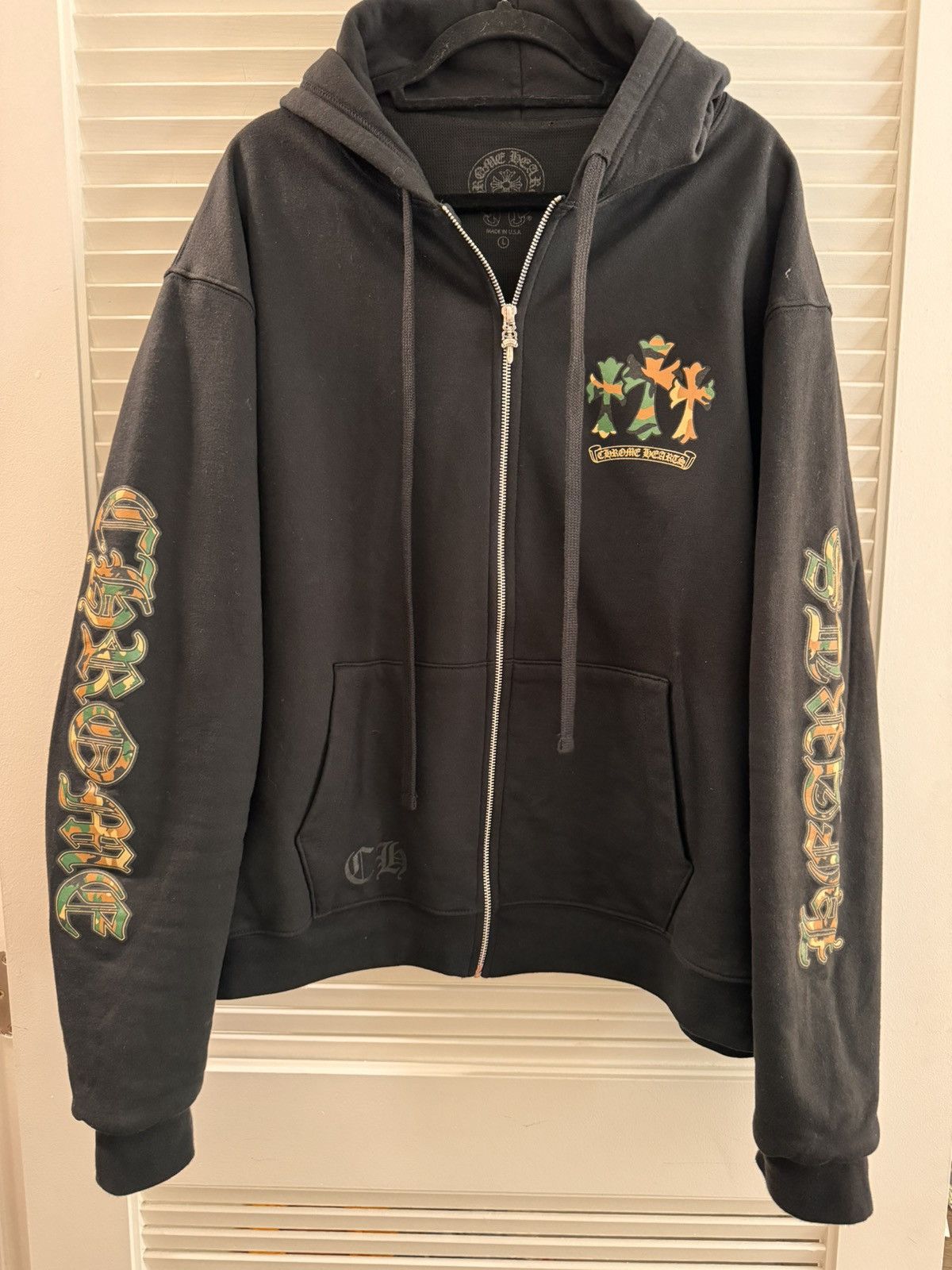 Pre-owned Chrome Hearts Camo Horseshoe Zip-up In Black