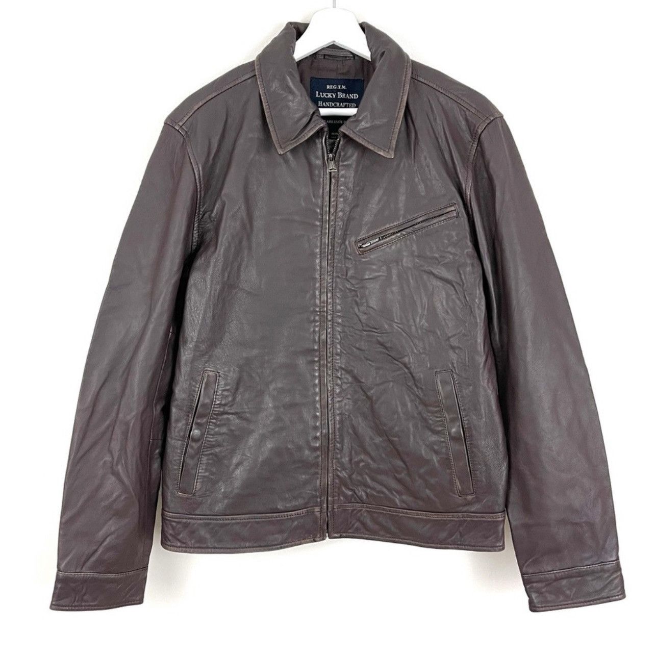 Lucky Brand Antique Leather Zip Leather Jacket