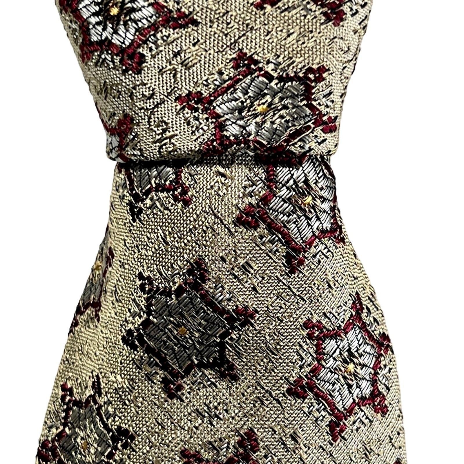 Chloe Chloe Men's Neck Tie Silver Red Blue Pure Silk Woven Necktie Size ONE SIZE - 4 Thumbnail